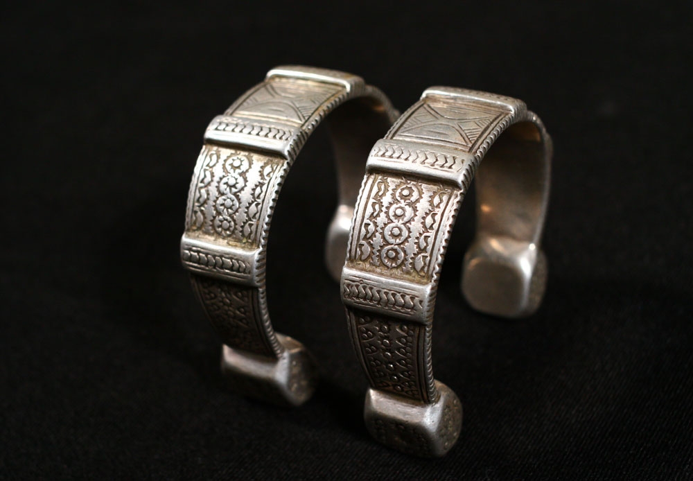 Berber silver anklet pair, Morocco, early 20th century.
