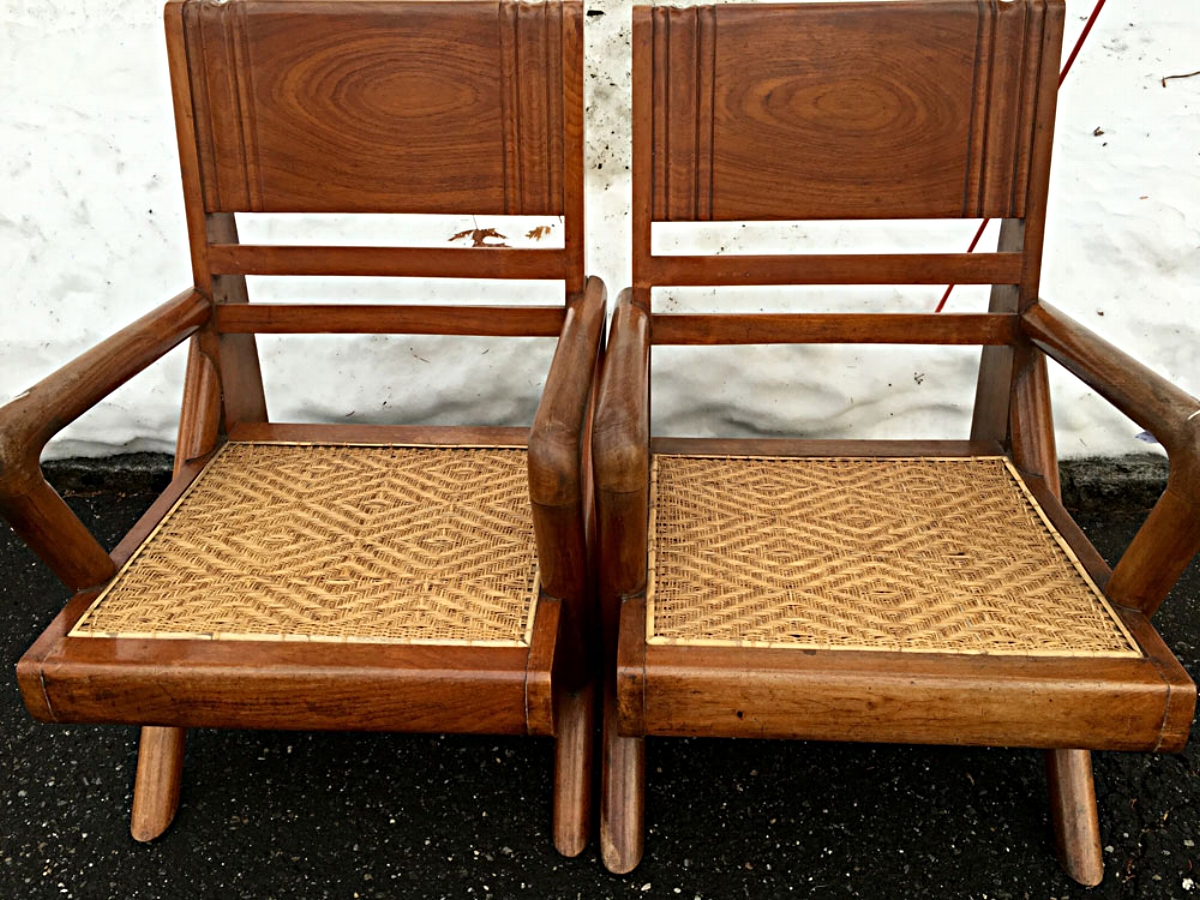 Pair of Anglo-Burmese teak wood chairs, circa 1930s.