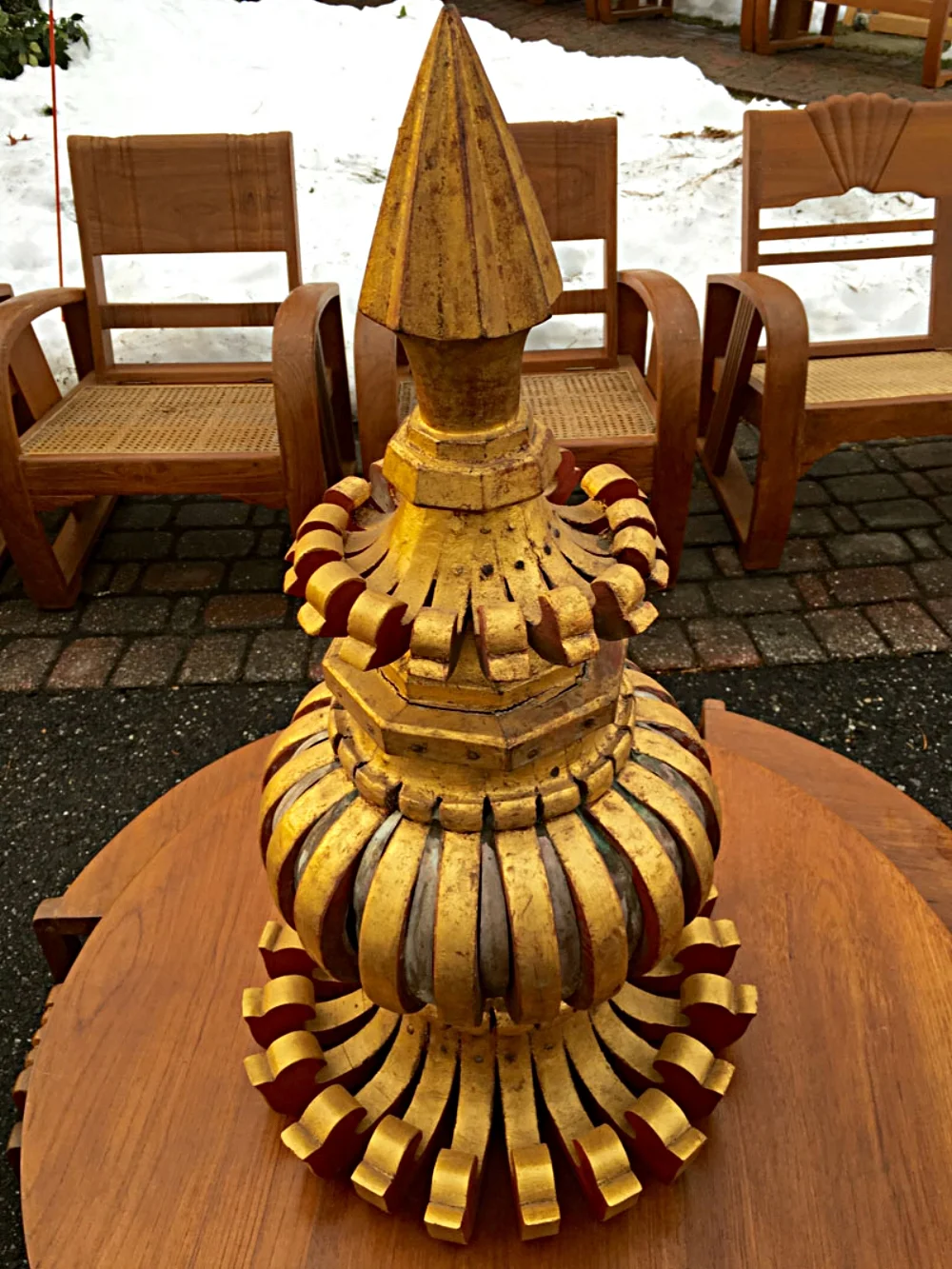 Carved wood temple ceiling finial, Burma, circa 1900.