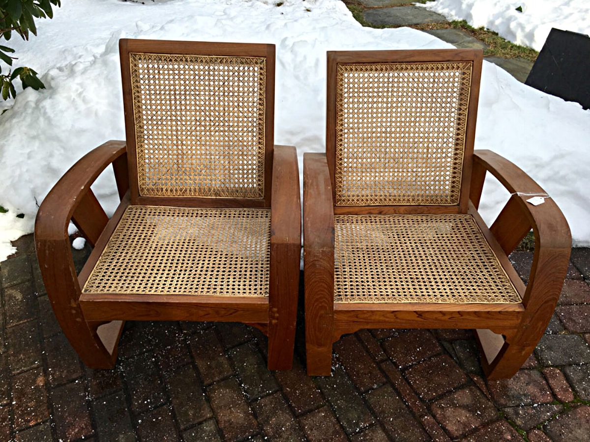Pair of Anglo-Burmese teak wood chairs, circa 1930s.