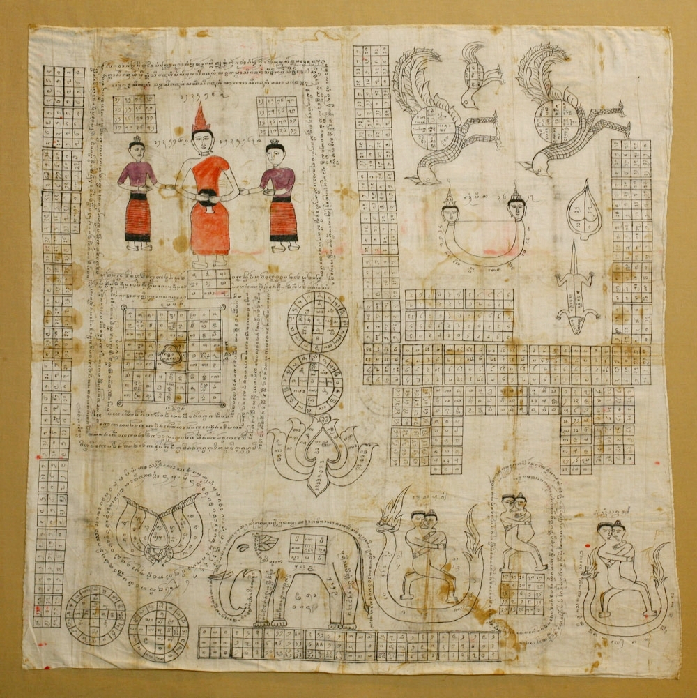 Yantra drawing on cloth, Lanna, Burma or Siam, circa 1900.