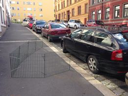 Vi ser raskt kaninen som gjemmer seg under en bil. Vi gjerder den inn. 