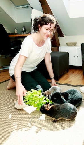 I am with my three rabbits Petter, Harald and Melis