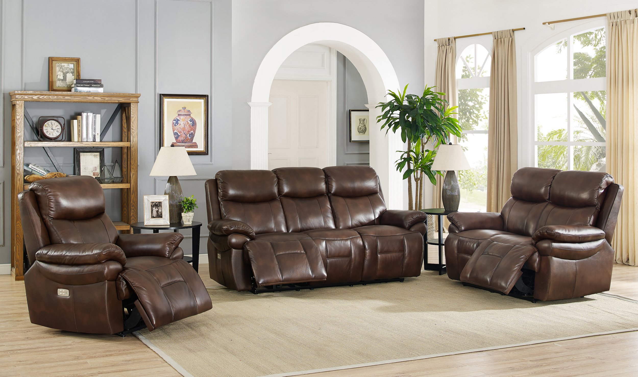 9215C Trisha Recliner, 2S and 3S Reclined in Chocolate 2032 - Front ( No Table).jpg