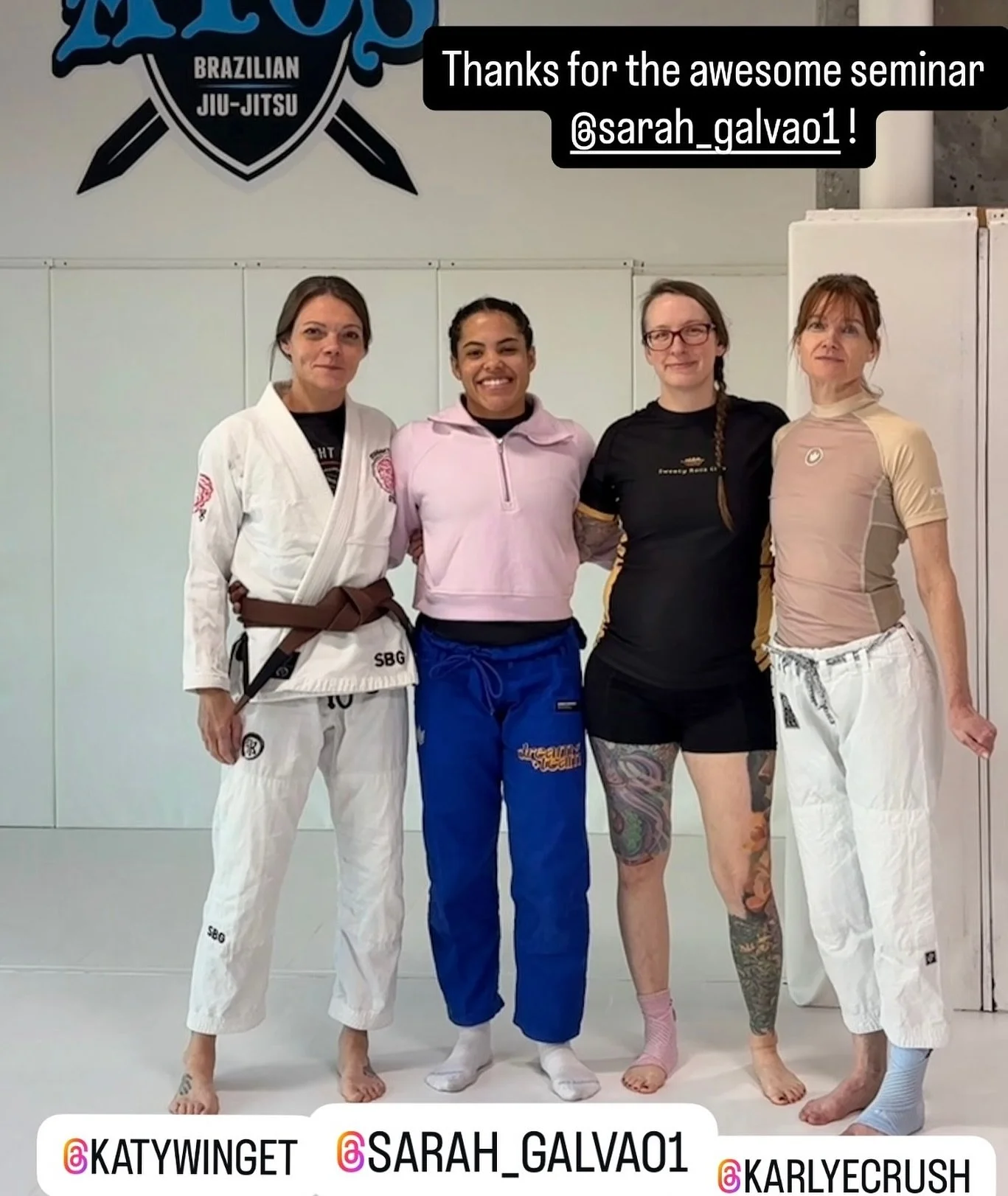Shout out to coach @katywinget @michelle.adventures and @karlyecrush for making it out to the learn from @sarah_galvao1 Sarah a talented, articulate and down to earth competitor and ambassador for the sport of jiujitsu on and off of the mats. Thank y