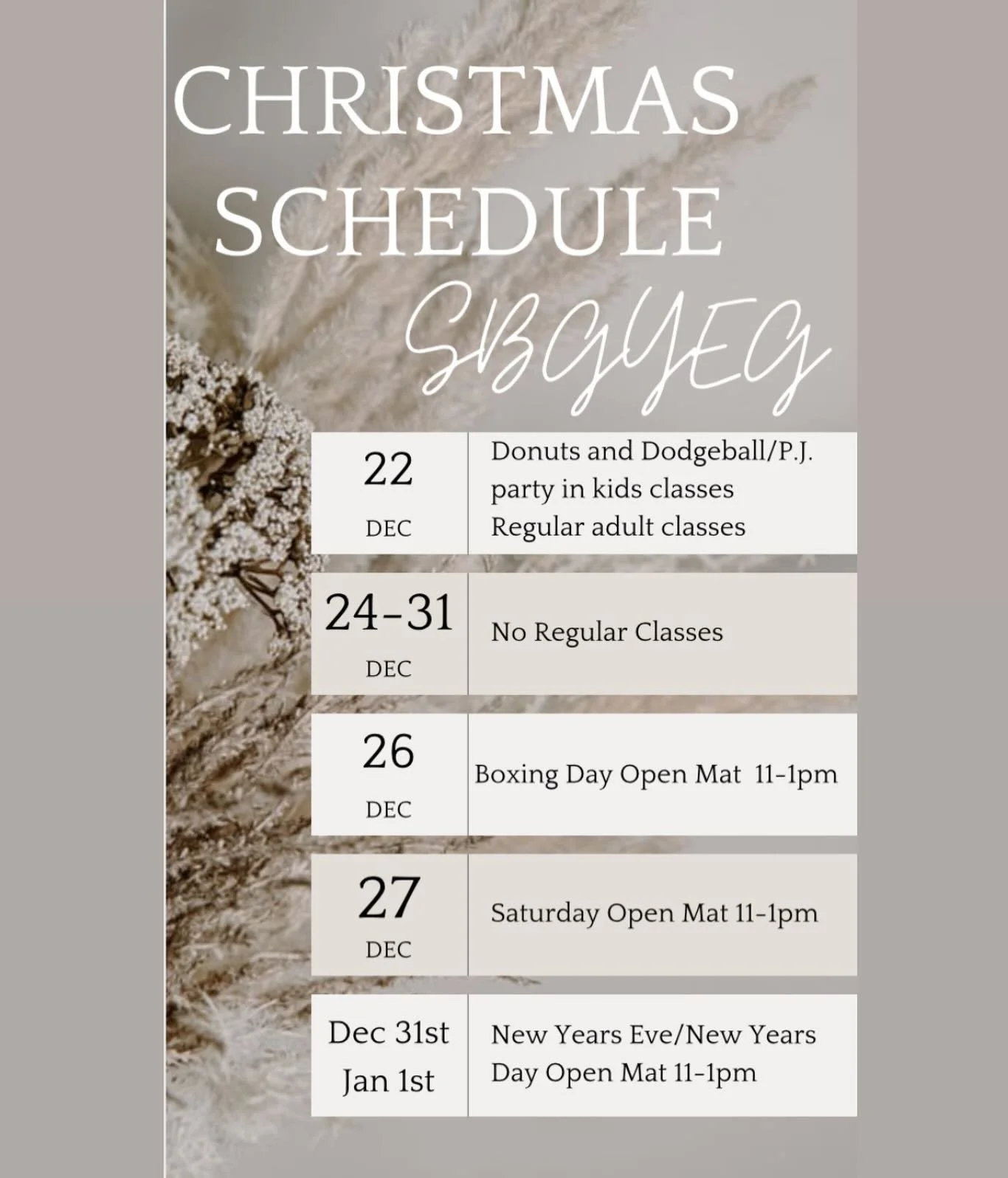 Don&rsquo;t forget to review our December Schedule!!!