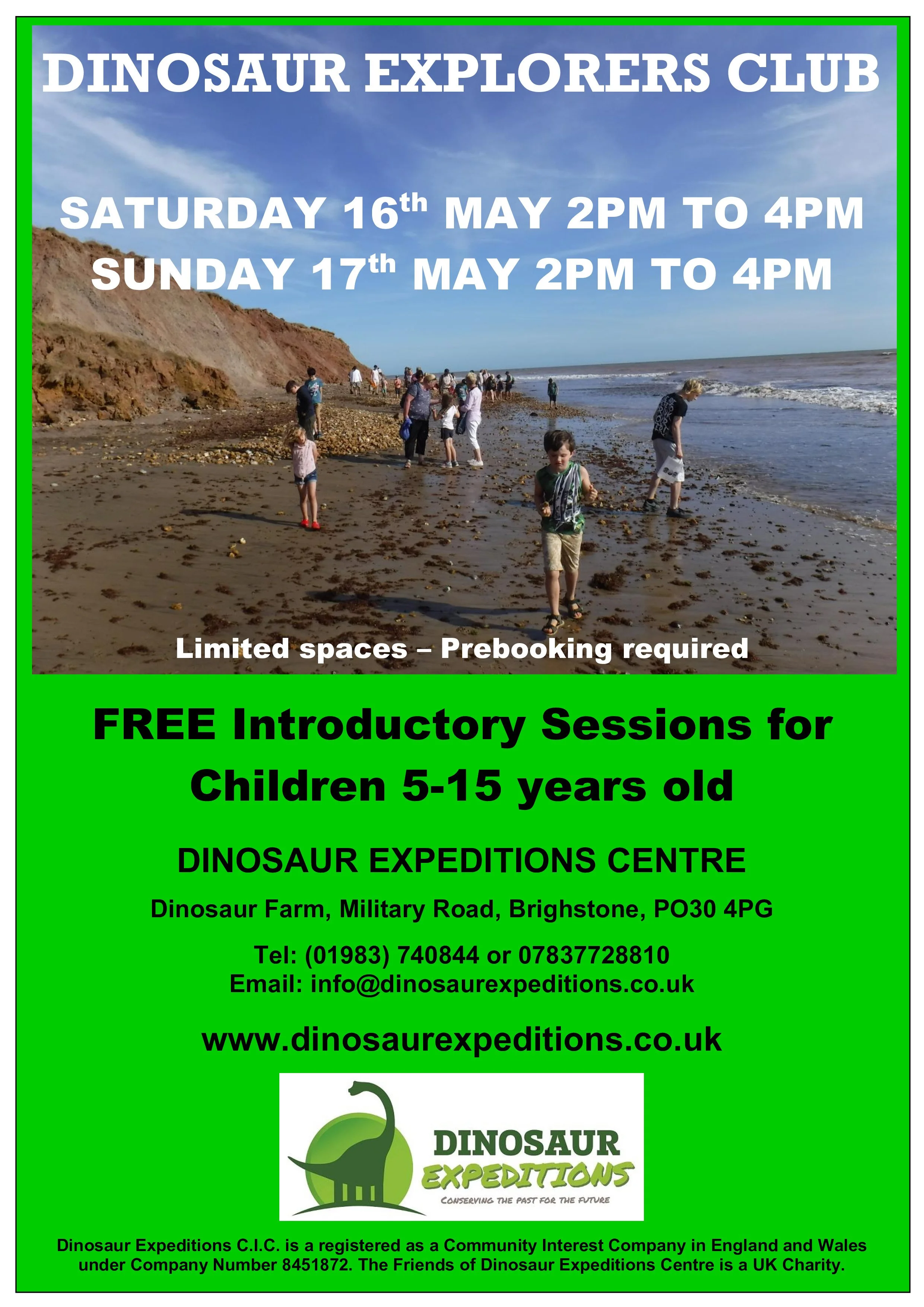 NEW - Dinosaur Explorers Club Restarts on Saturday 16th May