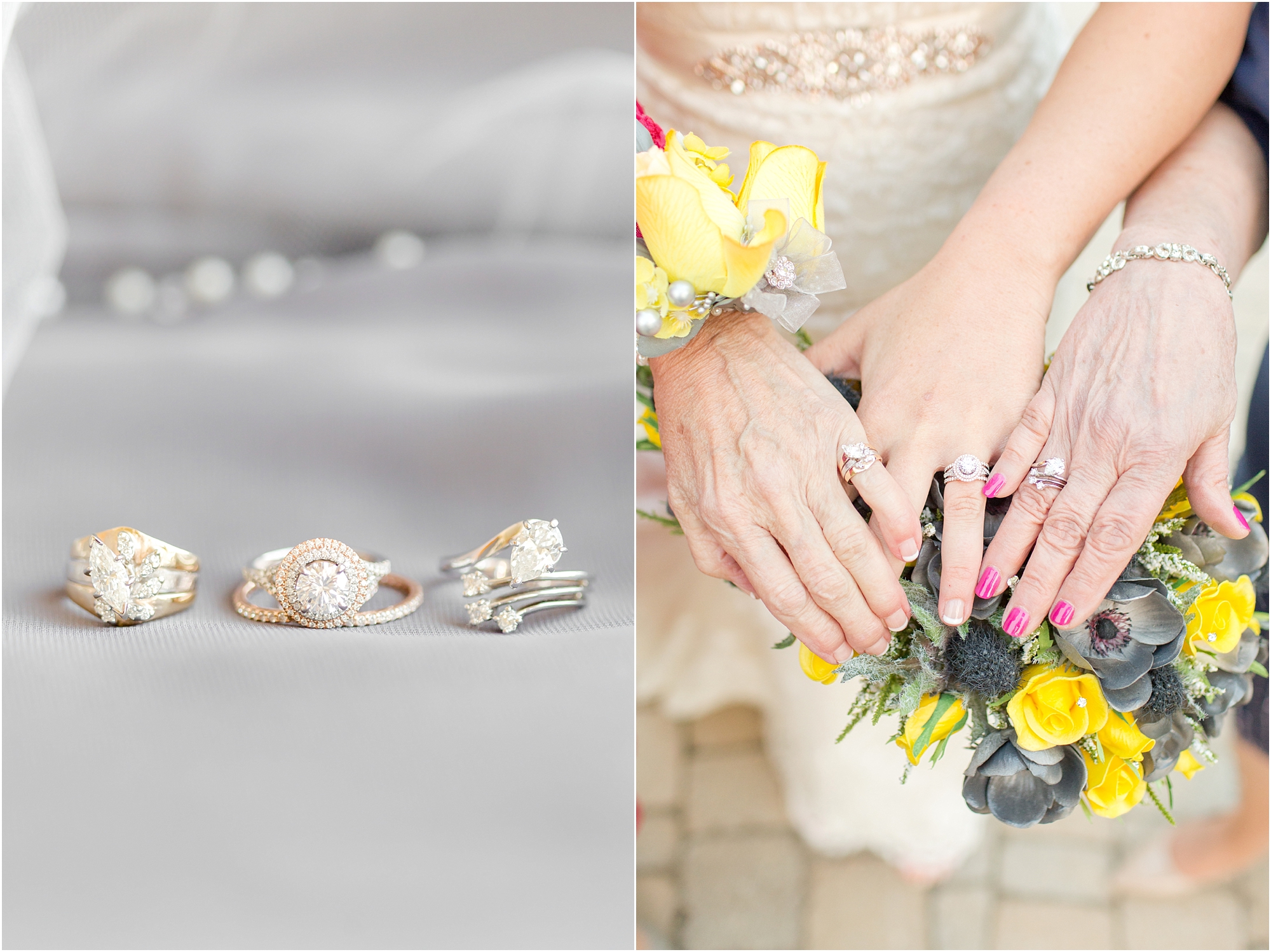  The left ring is Shauna's moms, middle is Shanua's ring, and the right is Keith's moms ring. Beautiful!&nbsp; 