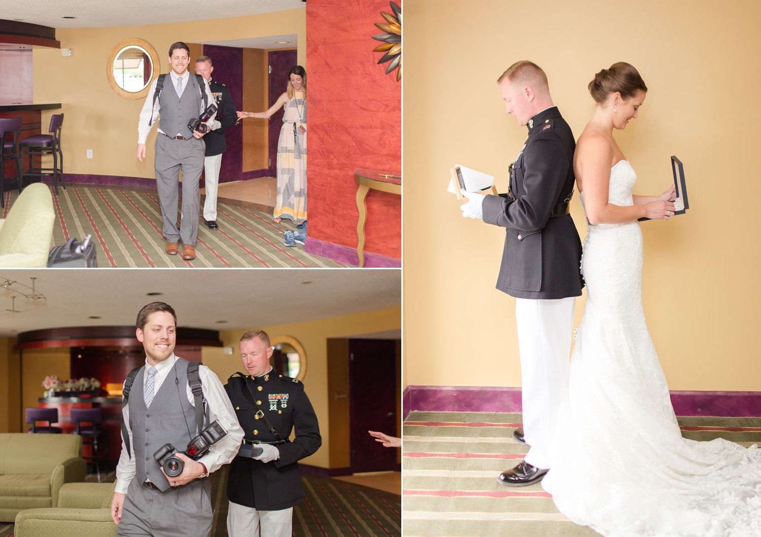  John kept his eyes closed while Kevin led him to exhange gifts with his bride before their First Look. So adorable!&nbsp; 