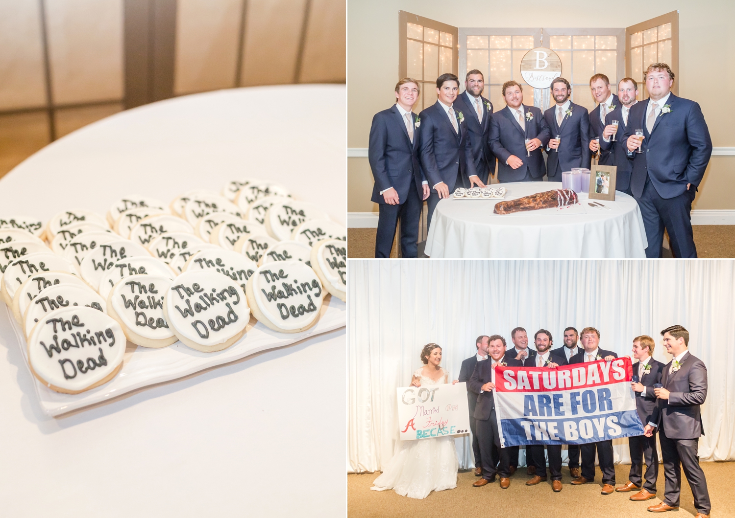  Steven made a sign that said, “Got married on a Friday because…” and the flag says, “Saturdays are for the boys” haha! 