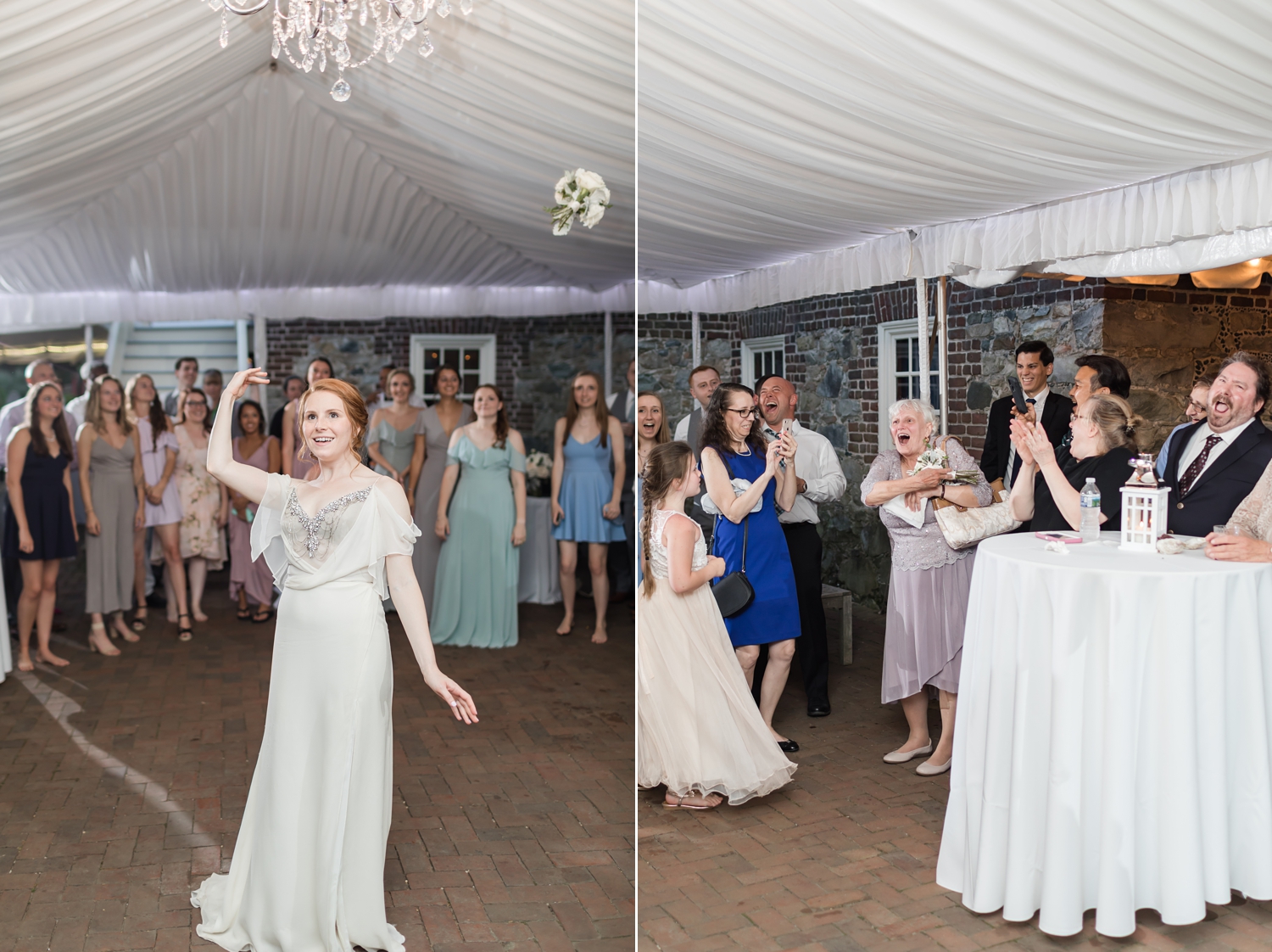  Jessica accidentally threw the bouquet to her grandmother to avoid hitting the chandelier! It was amazing.  