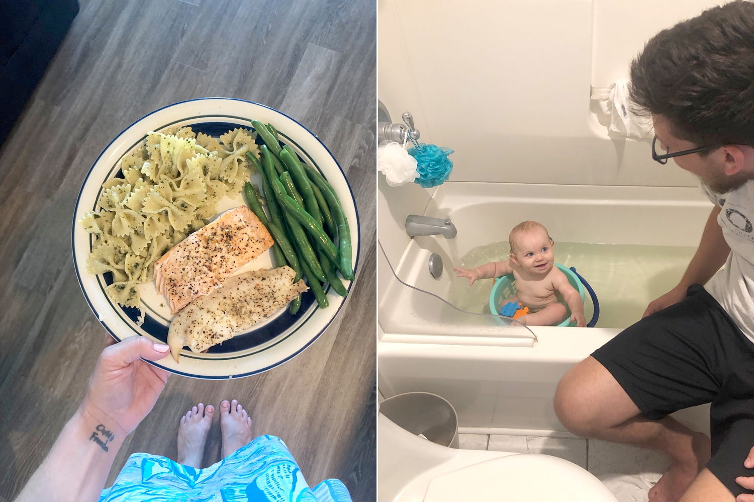  We made dinner in most nights because it was much cheaper and healthier! But don’t get me wrong, we got delicious pizza and burgers one night! I also didn’t want to bring the baby bath tub so we used a big beach bucket that held all the toys. It wor