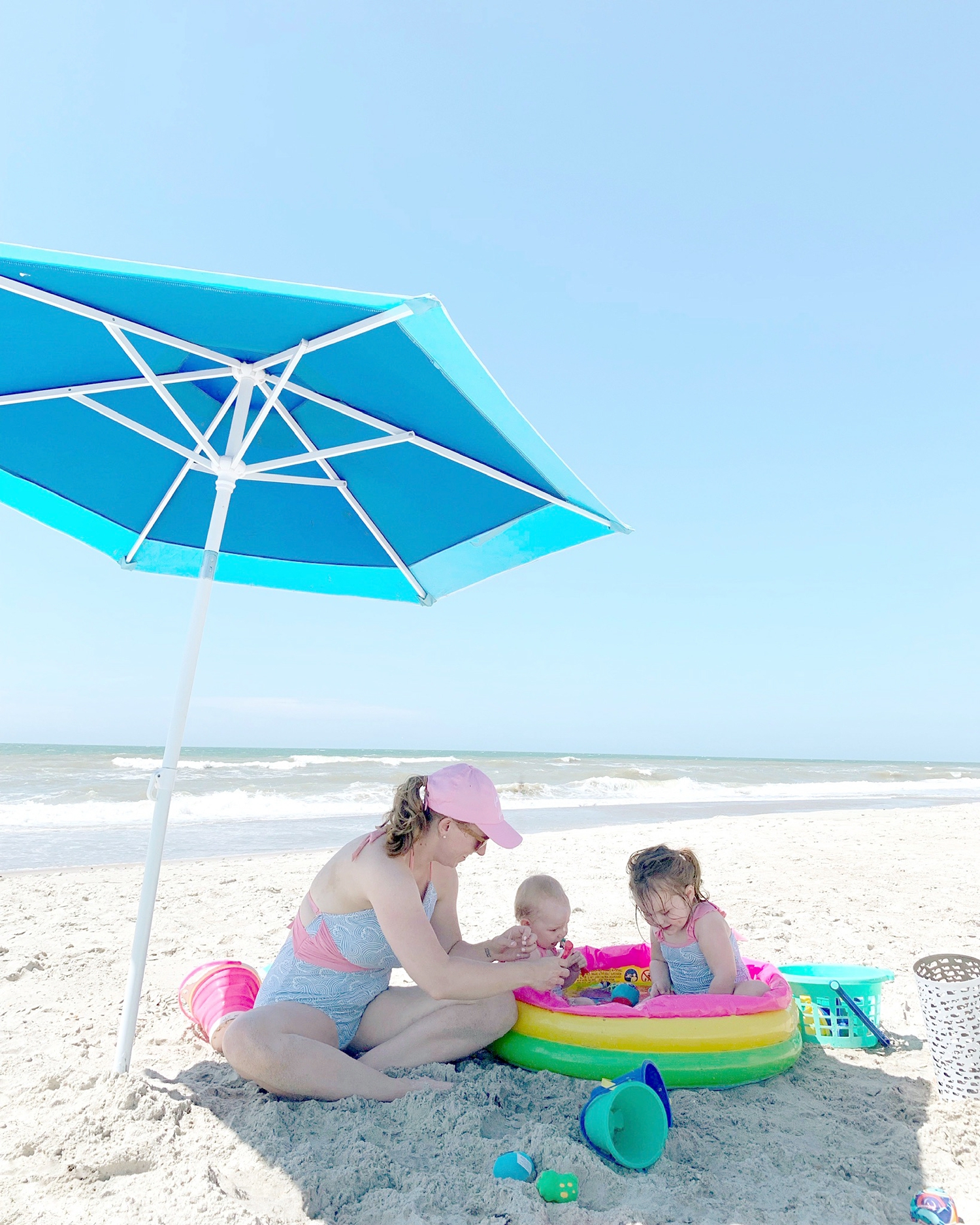  Having the small baby pool hands-down was the best thing we brought. So cheap and the best thing for toddlers because they can play in the water and sand without going on the ocean. I got ours at Big Lots for $5 but they sell them everywhere!  