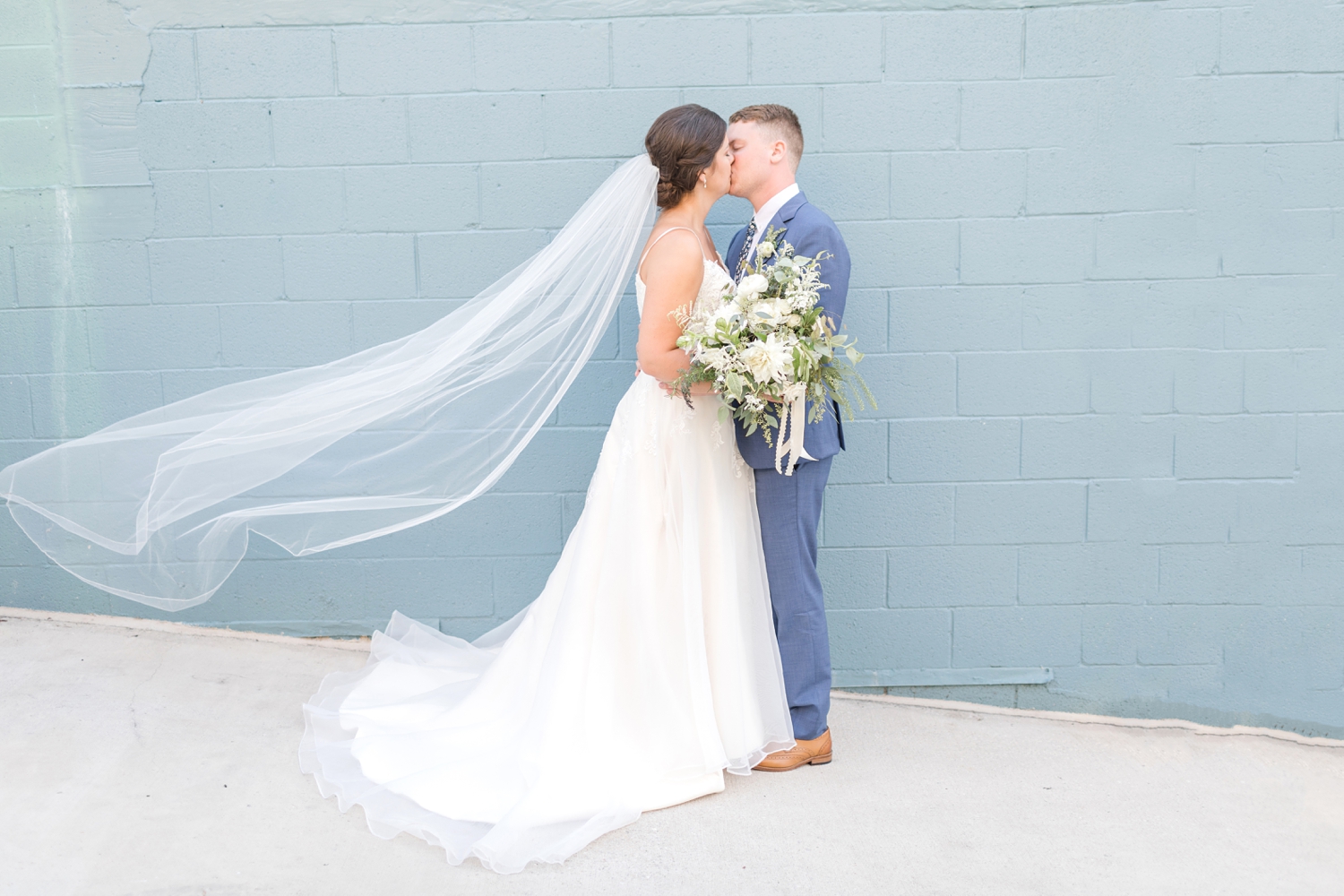  The blue wall matched their wedding theme! Love it. 