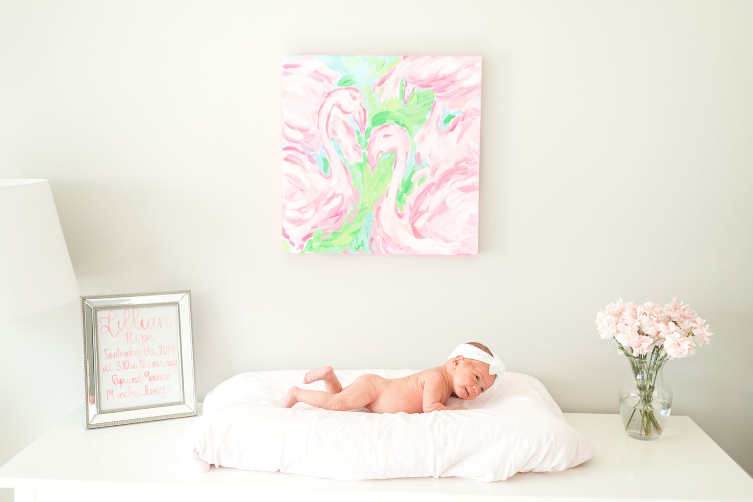  Holding her head up at 2 weeks! Also in love with this custom painting by  Amanda C. Bee ! 