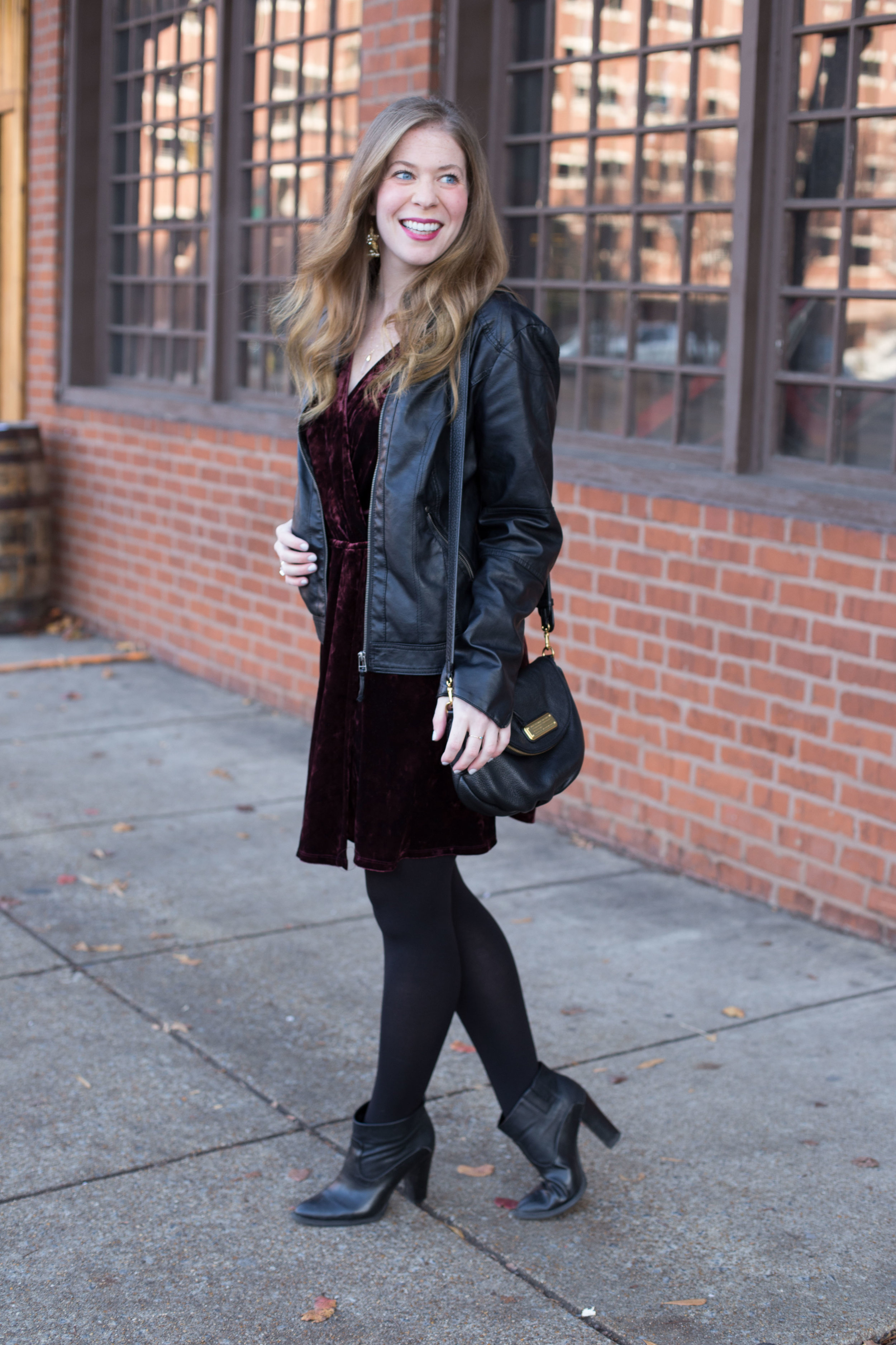 velvet dress with tights