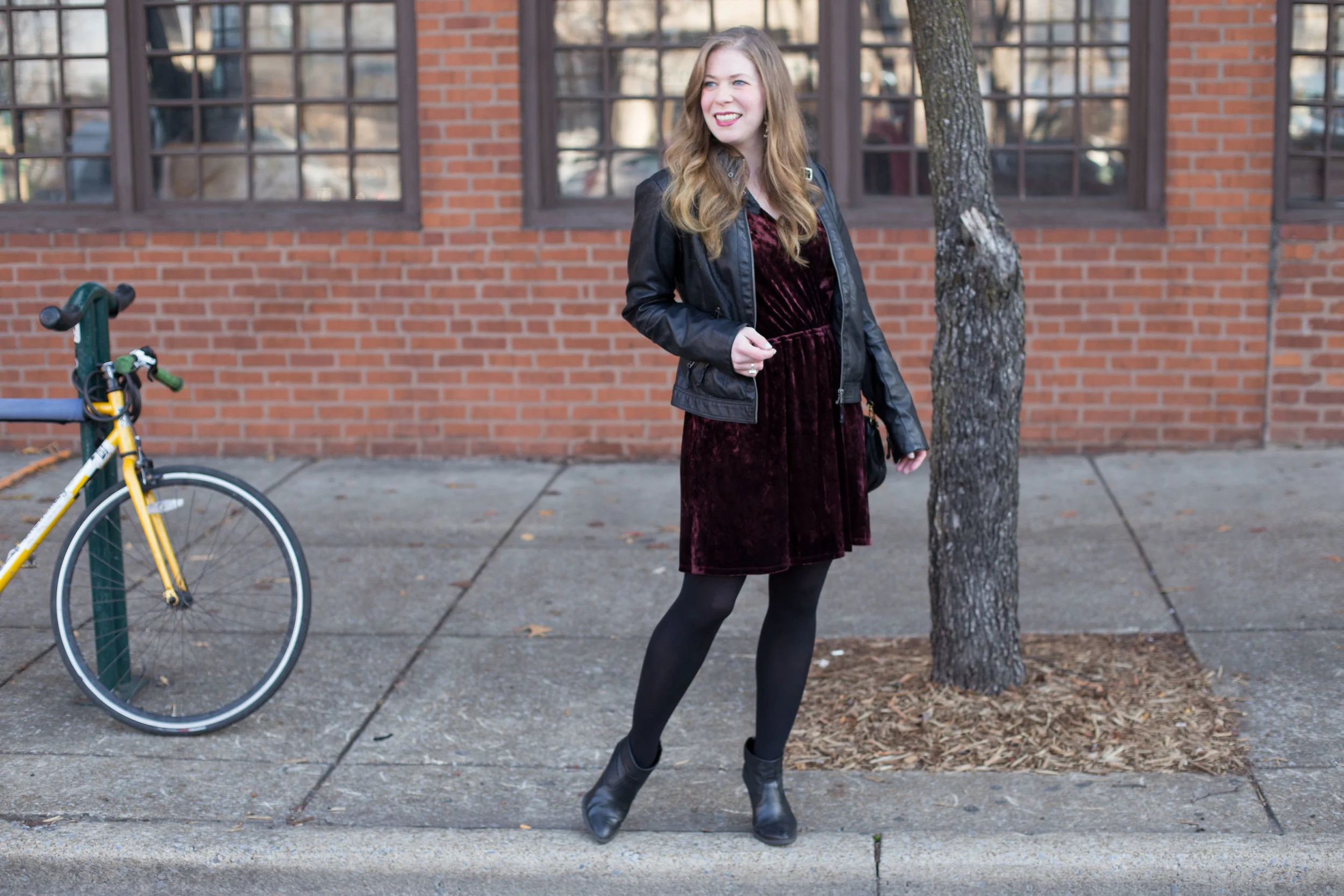 leather and velvet outfit