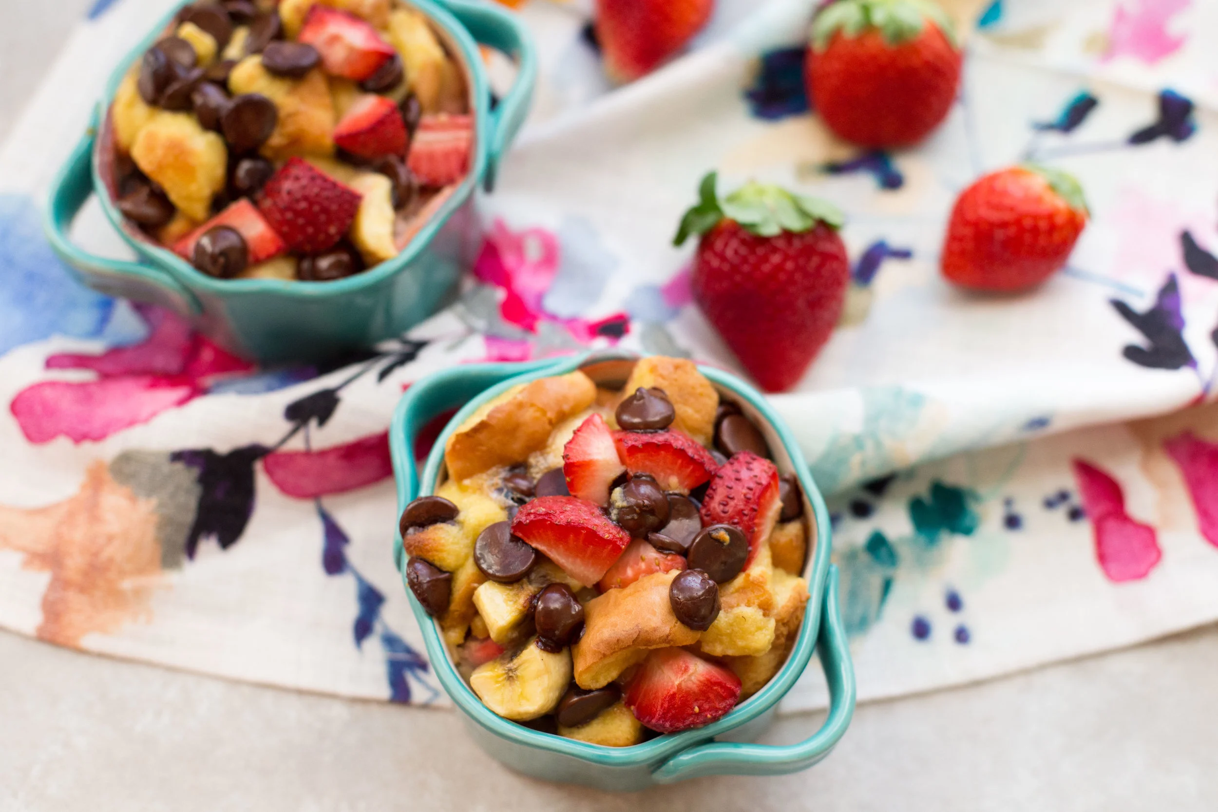 If you're making dinner at home, or going out for a meal and returning home for drinks and dessert this Valentine's Day, this recipe for Strawberry Banana Bread Pudding for two is so easy anyone can handle it. 