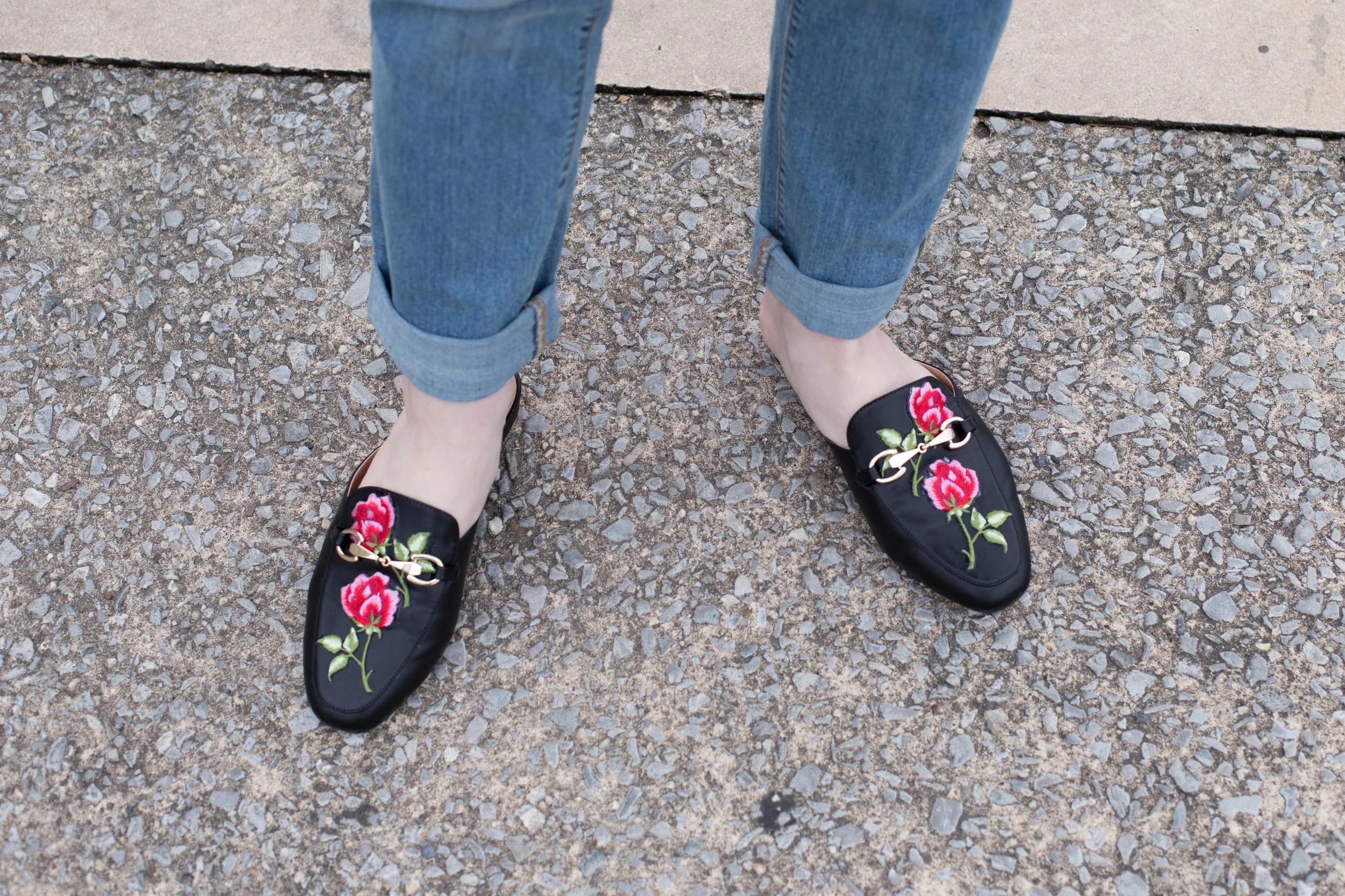 Taking a stab at the embroidered slip-on loafer trend in these Gucci dupes. They go perfectly with a boyfriend jean and a simple blouse! 