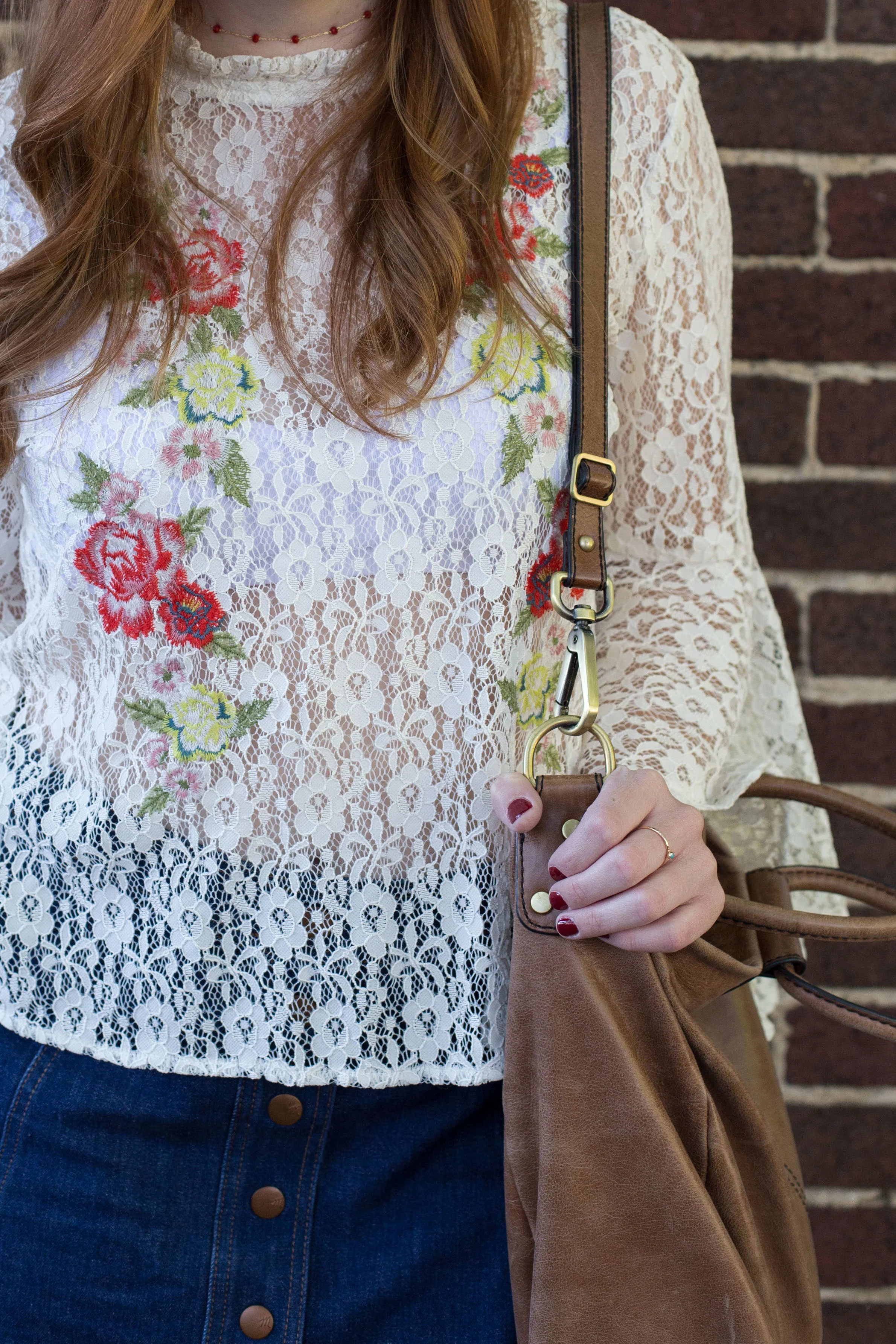 Outfit details that harken back to the 60s are pretty much my favorite thing. Lace, bell sleeves, embroidery, and denim. This summer outfit is a winner. 