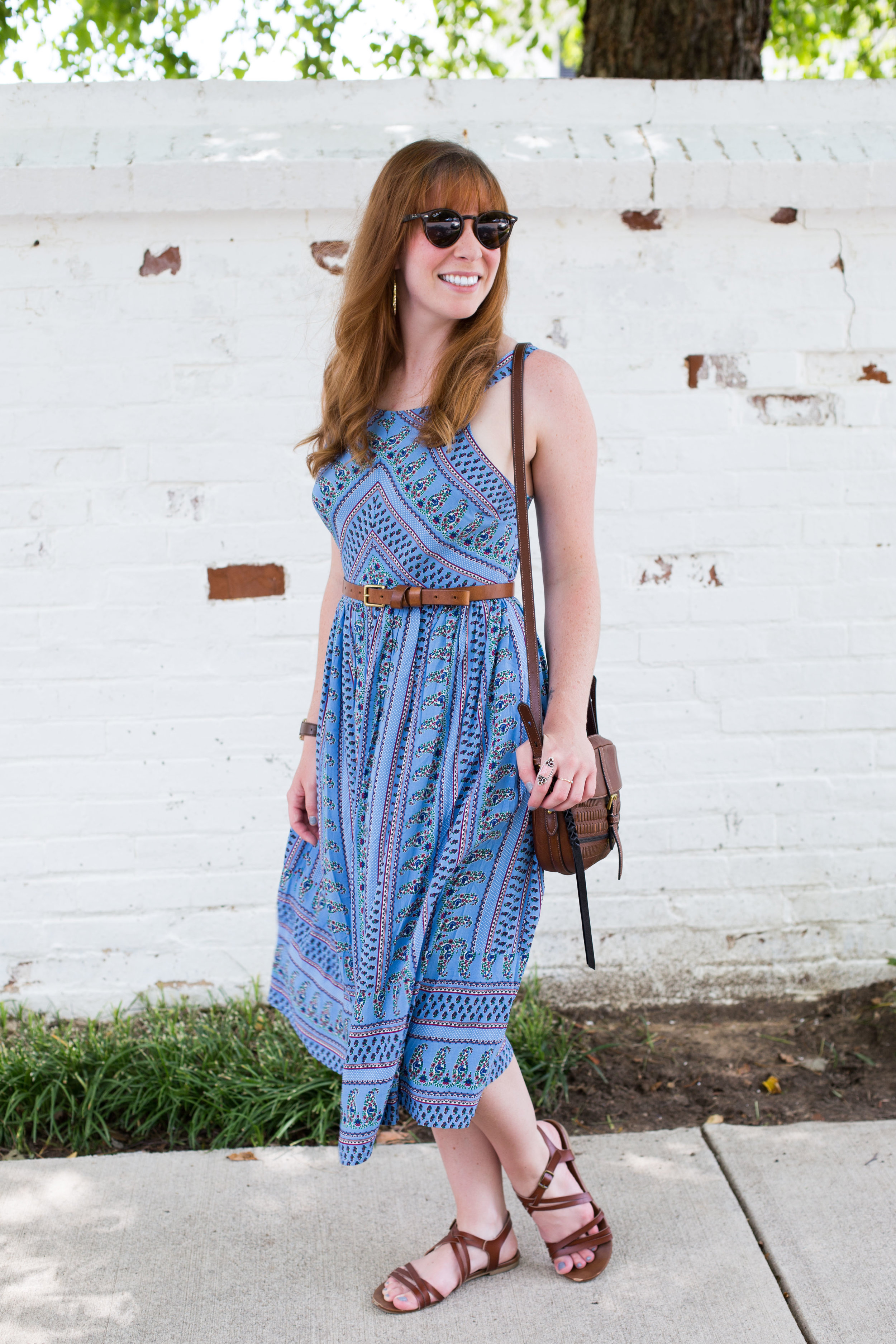 The perfect little blue summer sundress by Everly along with my favorite Fossil bag and Madewell belt. 