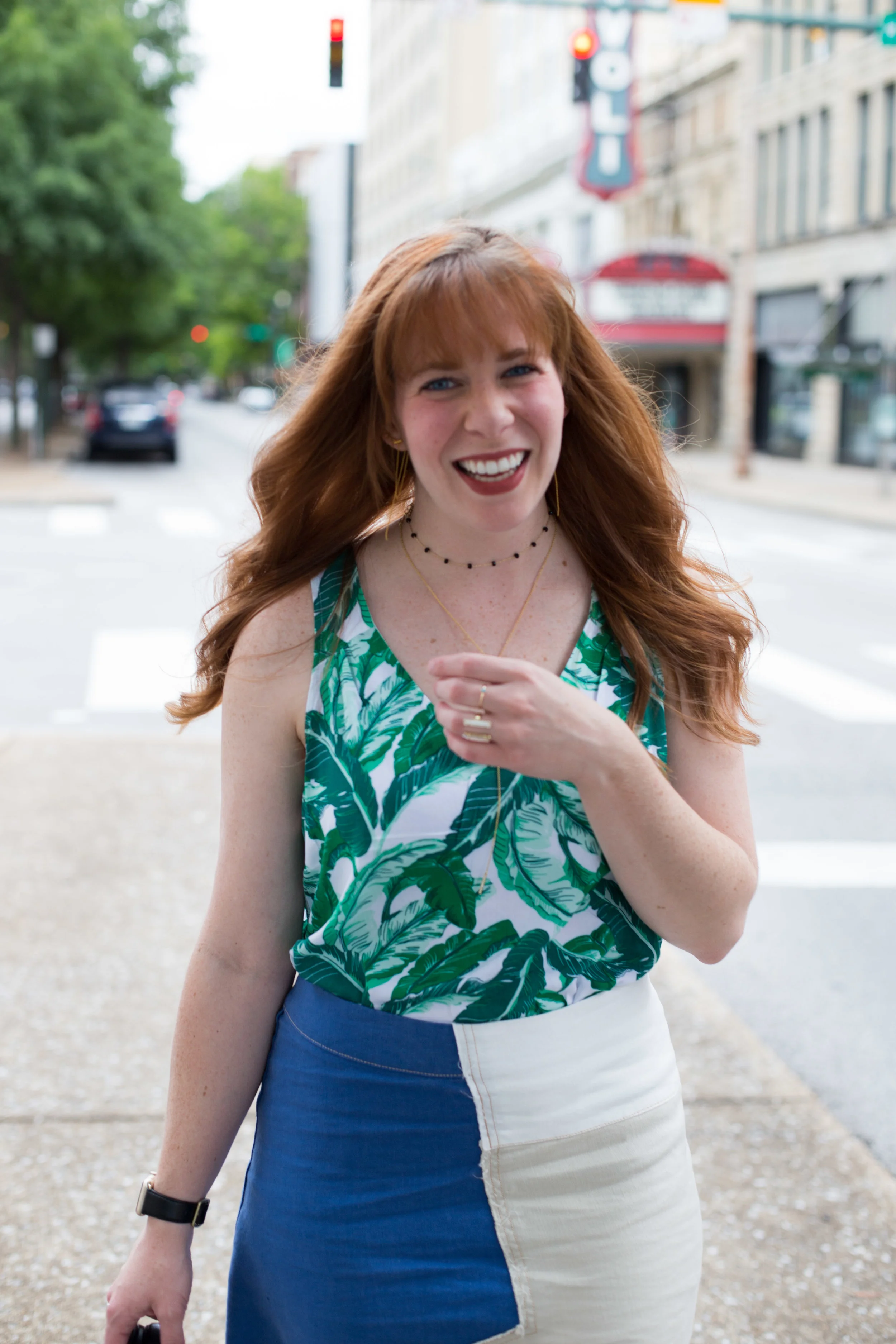 This palm printed shirt and patchwork denim skirt are two of my favorite things in my closet! 