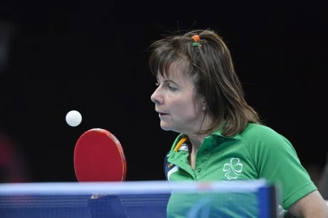 6 September 2012; Ireland's Rena McCarron Rooney, from Buncrana, Co. Donegal, in action during her women's team - classes 1-3 quarter-final match against Michela Brunelli, Italy. London 2012 Paralympic Games, Table Tennis, North Arena 1, ExCeL Arena, Royal Victoria Dock, London, England. Picture credit: Brian Lawless / SPORTSFILE *** NO REPRODUCTION FEE ***