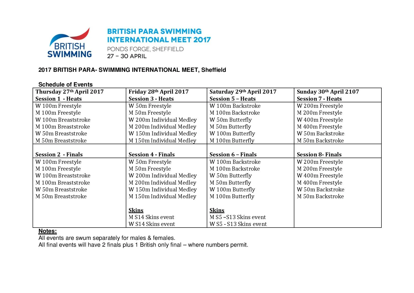 Please note: The competition time table subject to change