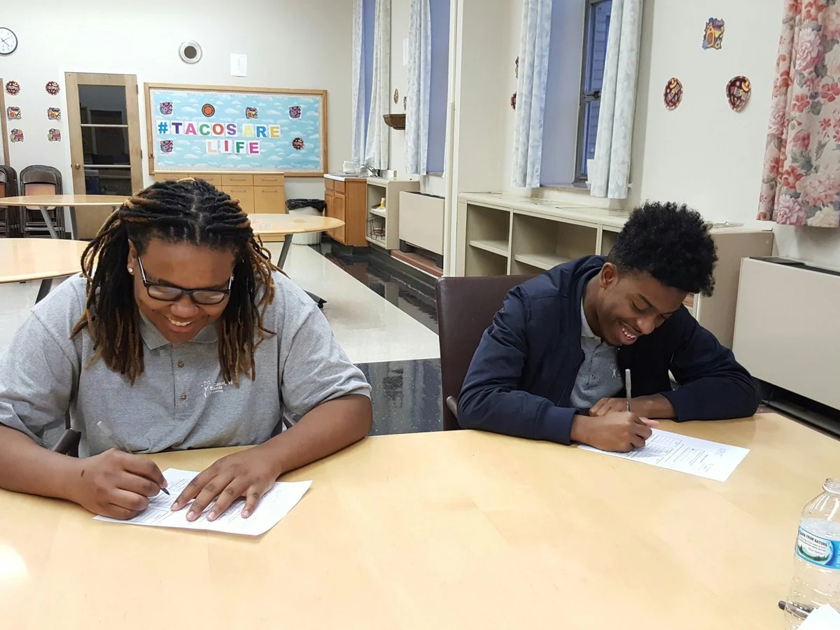 Anthony and Tyler at Catalyst Charter Schools working on their personal stories for recruiting interviews.