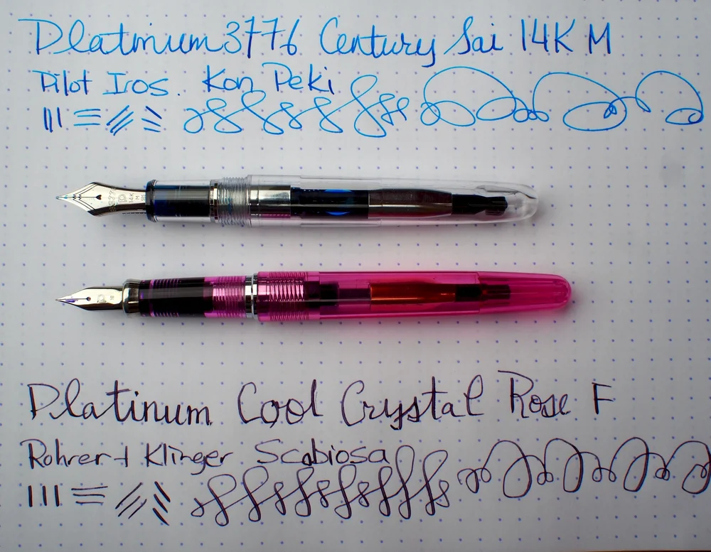 Pen Review Head To Head Comparison Of Platinum 3776 Century Sai And Platinum Cool Crystal Rose Pendora S Box
