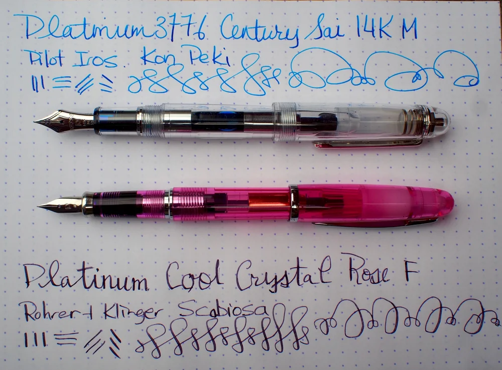 Pen Review Head To Head Comparison Of Platinum 3776 Century Sai And Platinum Cool Crystal Rose Pendora S Box