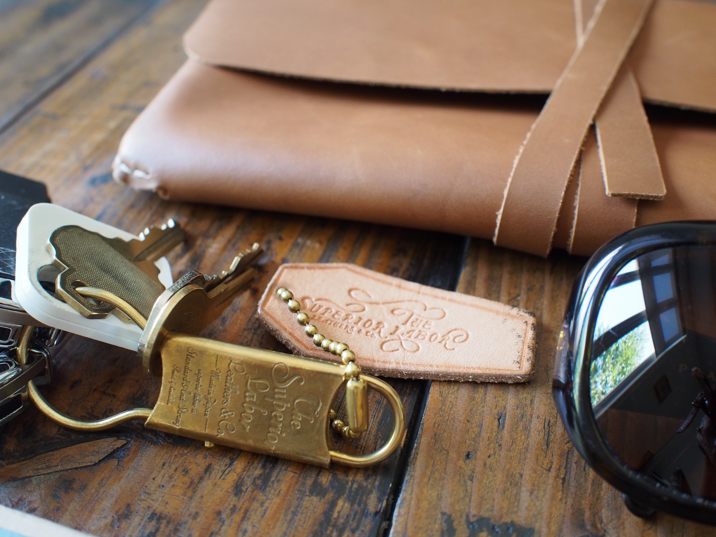 Superior Labour Brass & Leather Keychain