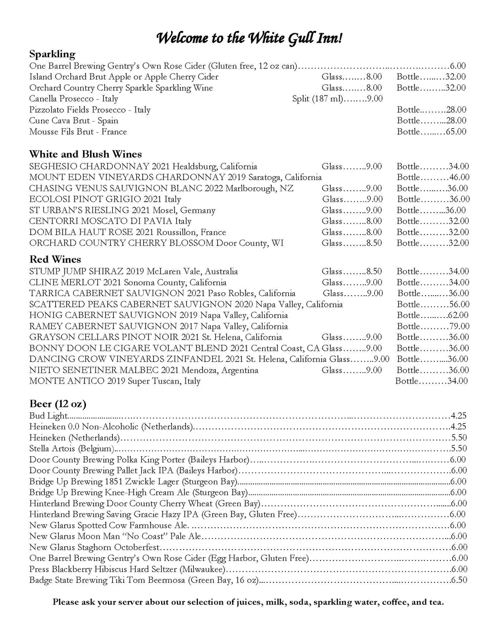 The White Gull Inn Door County, WI Candlelight Dinner