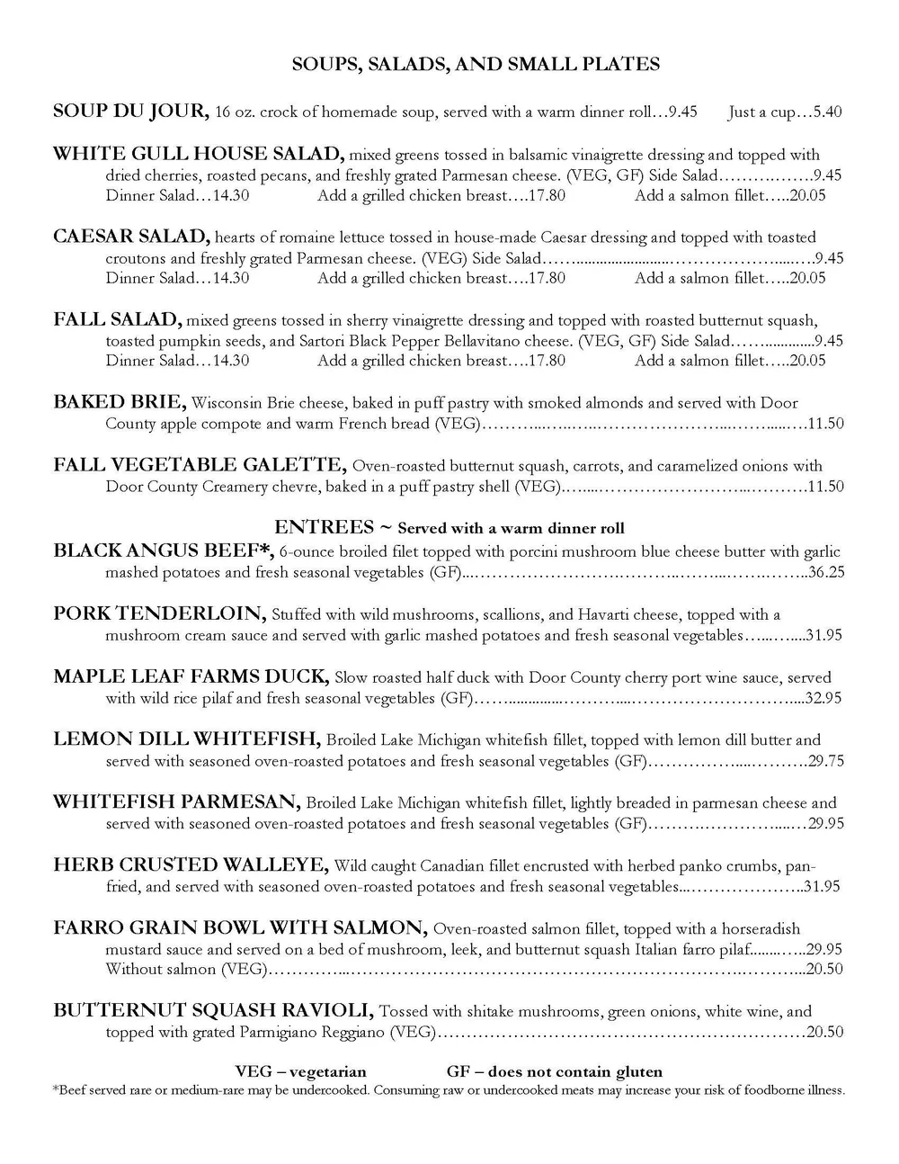 The White Gull Inn Door County, WI Candlelight Dinner