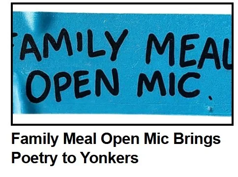 Image of a blue sticker that reads “FAMILY MEAL OPEN MIC” 