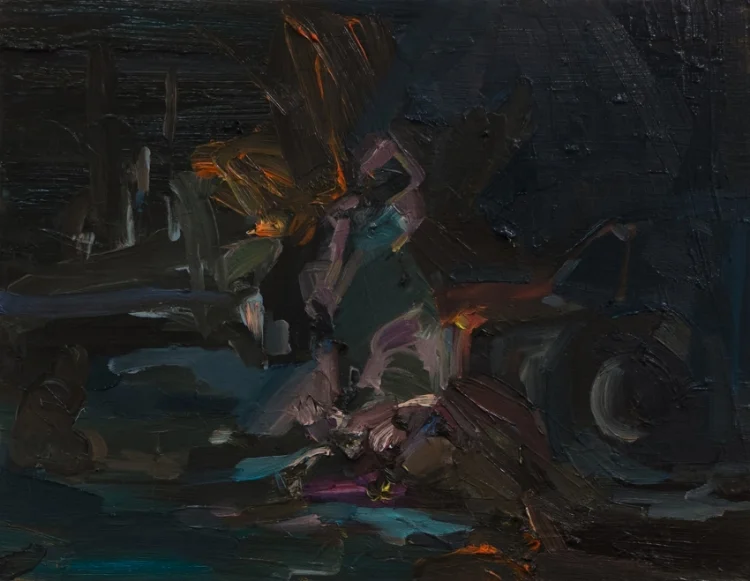 One Spill, Two Spill, Three..., 2015, oil on wood, 12in x 15.5in
