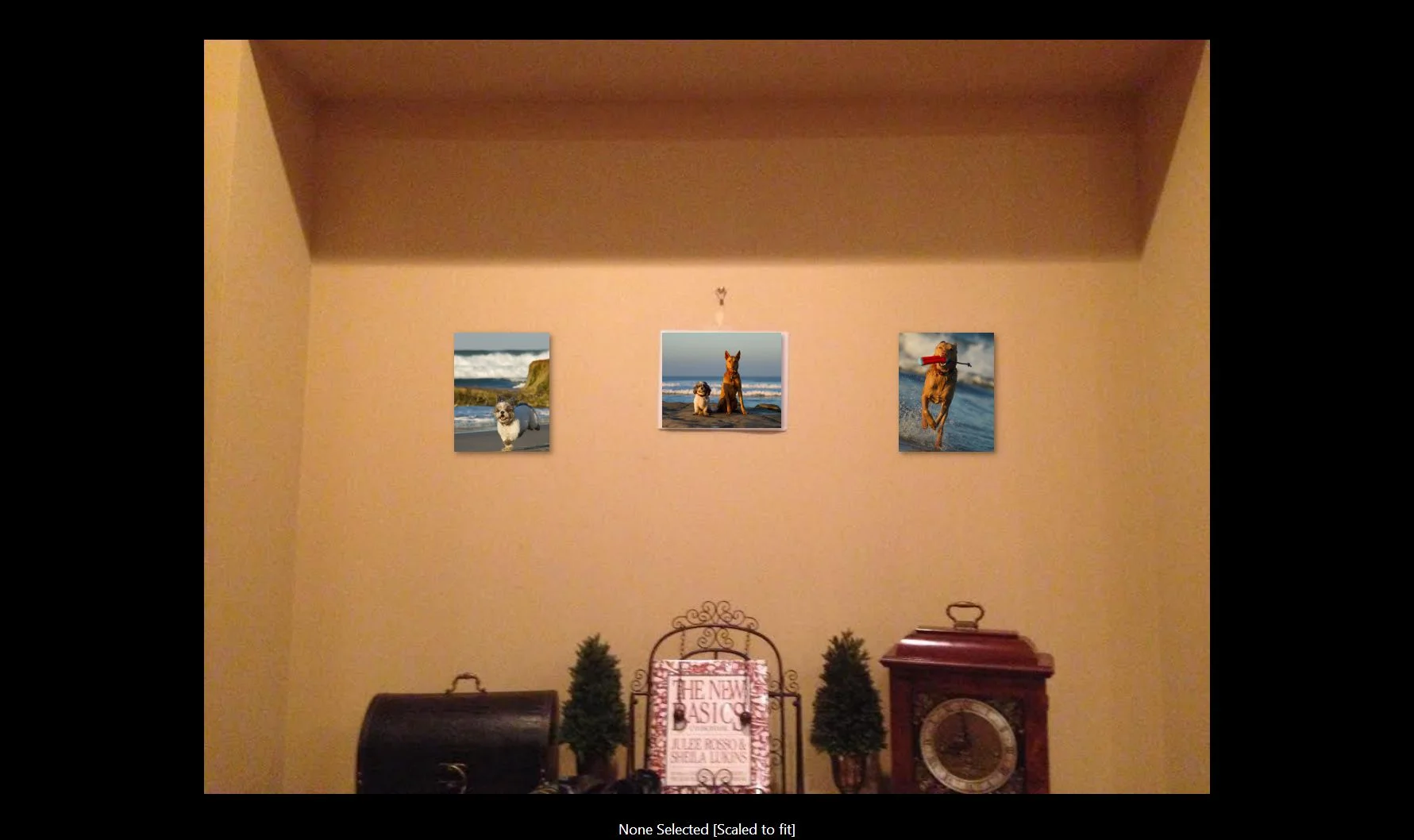 She assumed three 8x10 prints would look good on this wall so we simulated it. She was surprised to see they're just too small. 