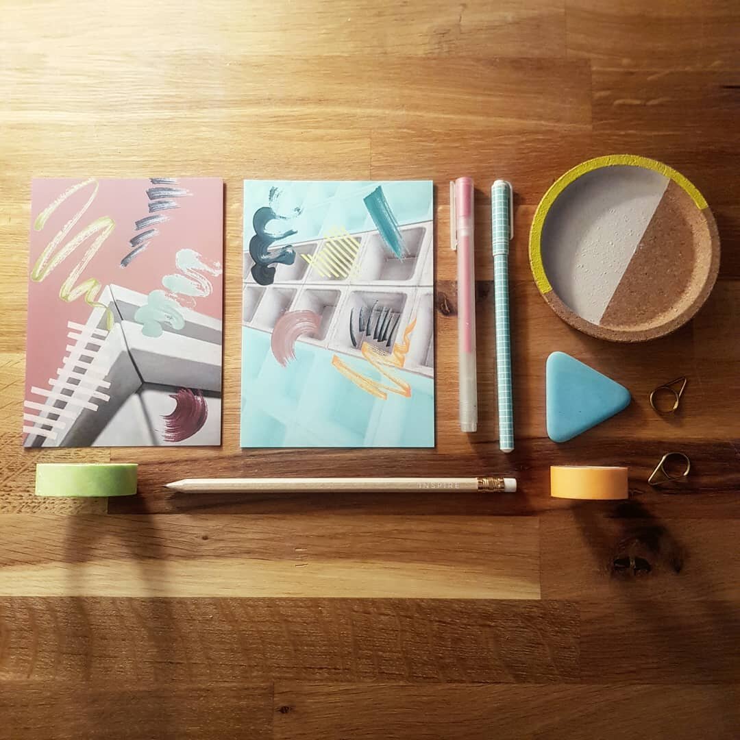 Day 3 of #marchmeetthemaker and the prompt is flatlay
These are a few things on my home desk this evening; our @geomake postcards (available soon!) a selection of stationery (we love stationery here!), bright fun @mtmaskingtape_uk rolls and an @ikeau