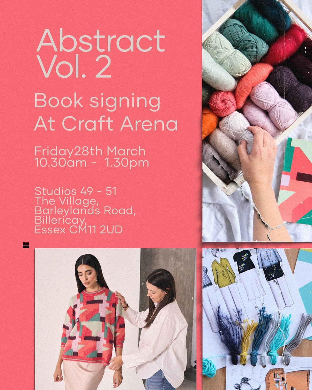 So looking forward to joining @craftarena next Friday to celebrate Abstract Vol. 2 🥳 

I&rsquo;ll be bringing swatches, sketches and samples, as well as signing books, and I really hope you can join us! ☺️

#abstractvol2 #georgiafarrelldesign #rowan