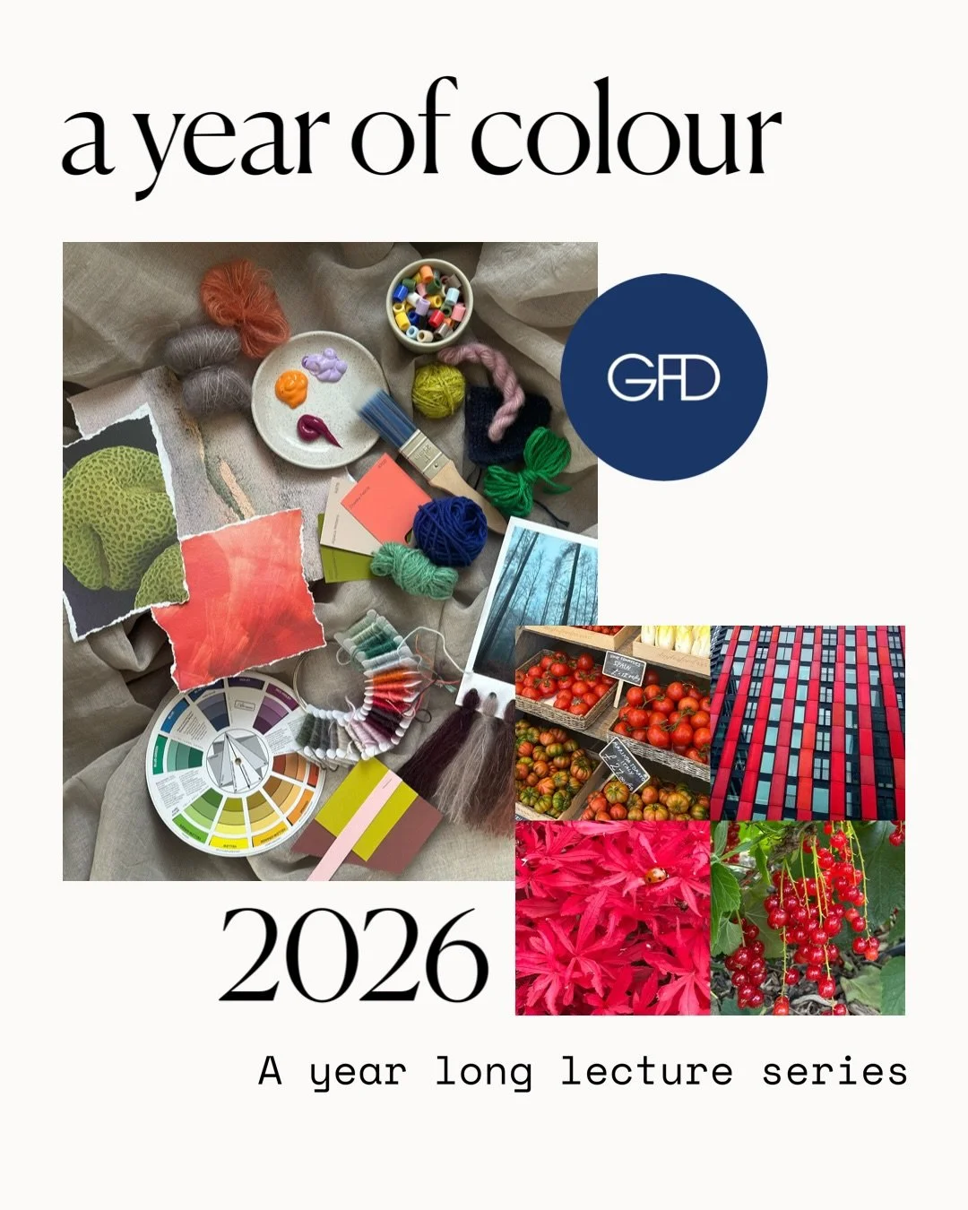 2026 - a year of colour 🎨 
A yearlong series of monthly lectures. 

Join me throughout 2026 for a deep dive into colour! Each monthly lecture will cover a different colour, looking at it from a historical and cultural viewpoint, from a colour theory