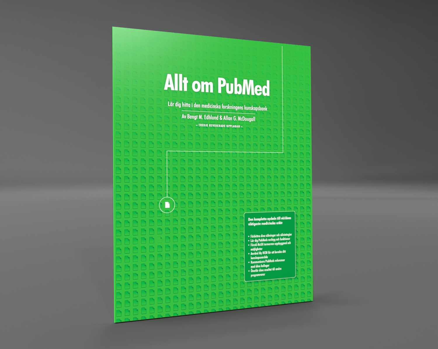 Boken beskriver steg för steg hur du tar dig vidare från grunderna i PubMed till de mera avancerade funktionerna och alla de verktyg och hjälpmedel som finns. 