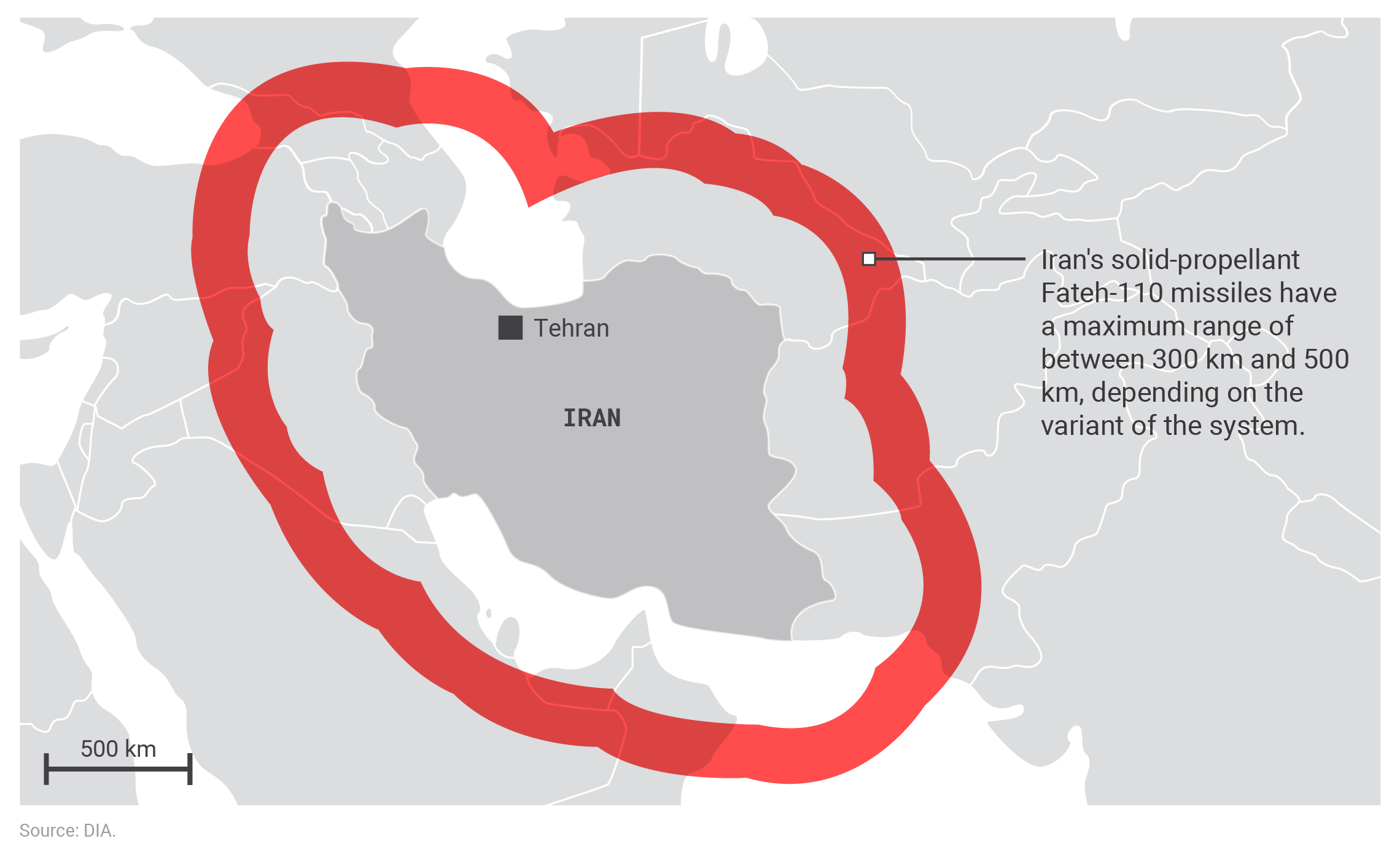 The range of Fateh-110 short-range ballistic missiles gives Tehran the capability to strike U.S. forces currently stationed in or near Bahrain, Kuwait, Qatar, and the UAE.