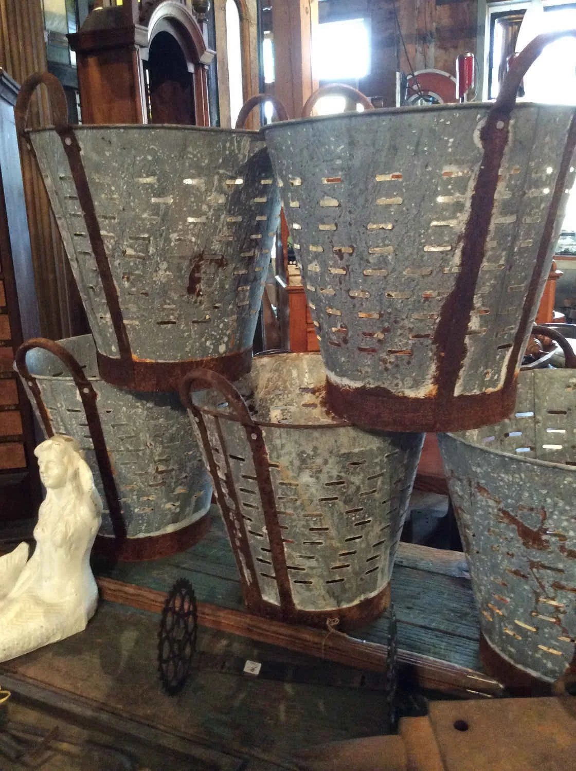 Antique Galvanized Grape or Olive Buckets