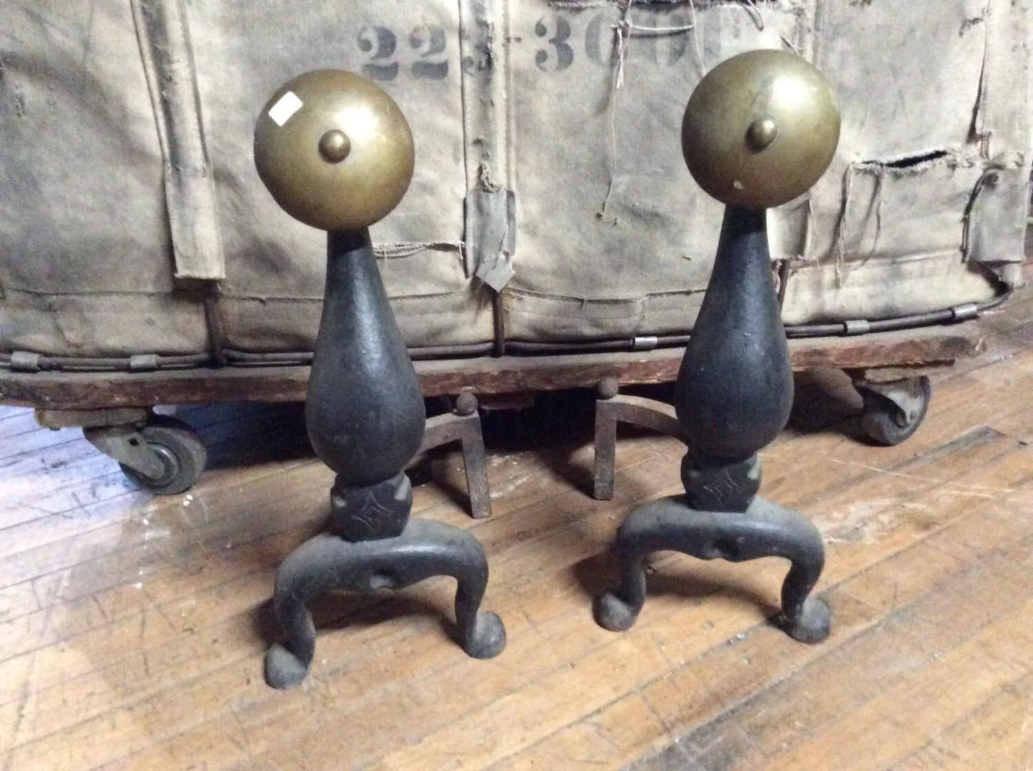 Pr. Antique Cast Iron & Brass Andirons