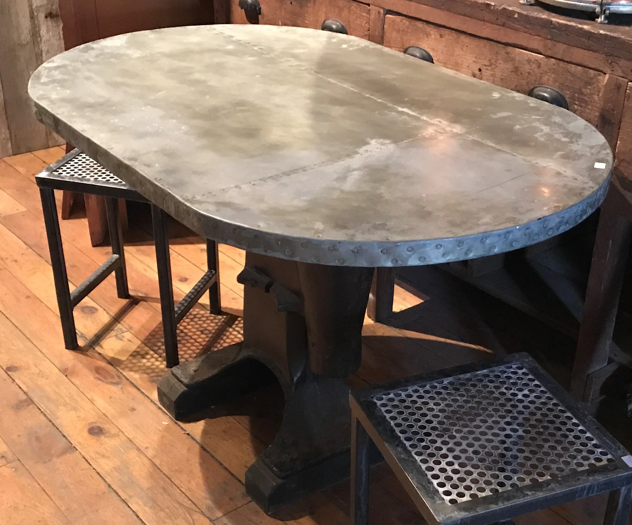 Oval Table with Galvanized patchwork top