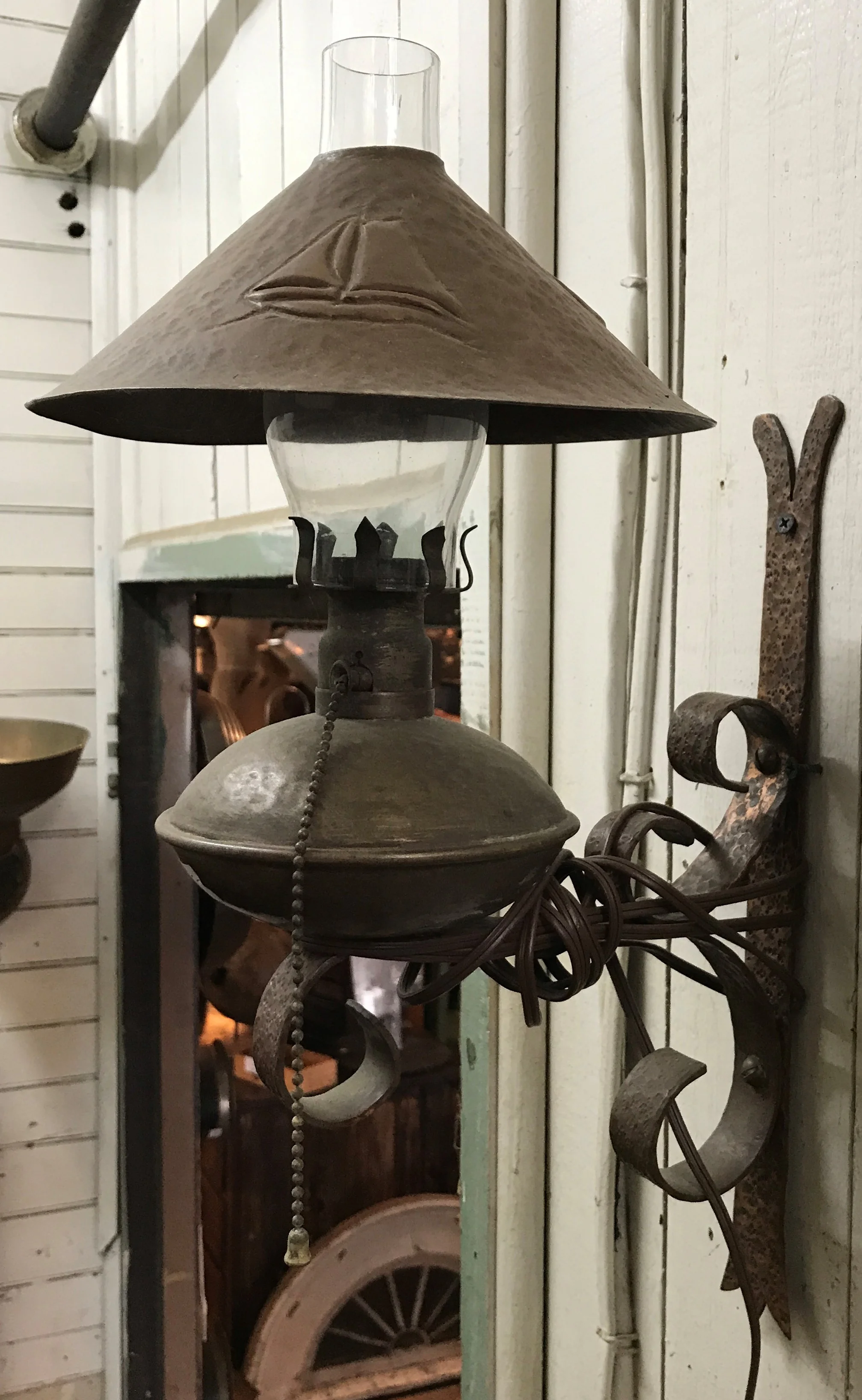 Vintage Hammered Copper Wall Sconce w/Sailboat