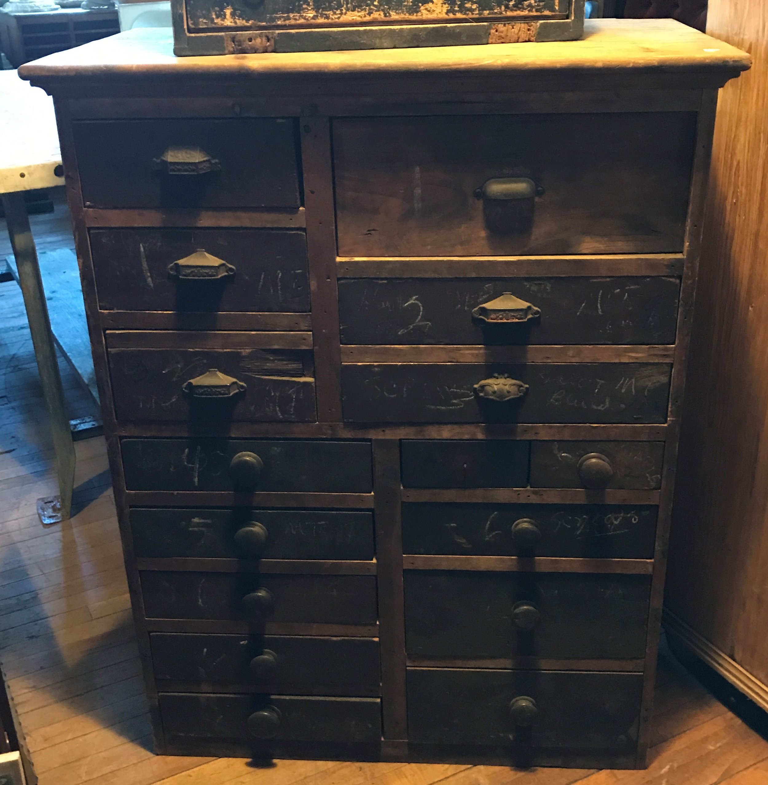 SOLD!!  16 Drawer Rustic Tool Cabinet