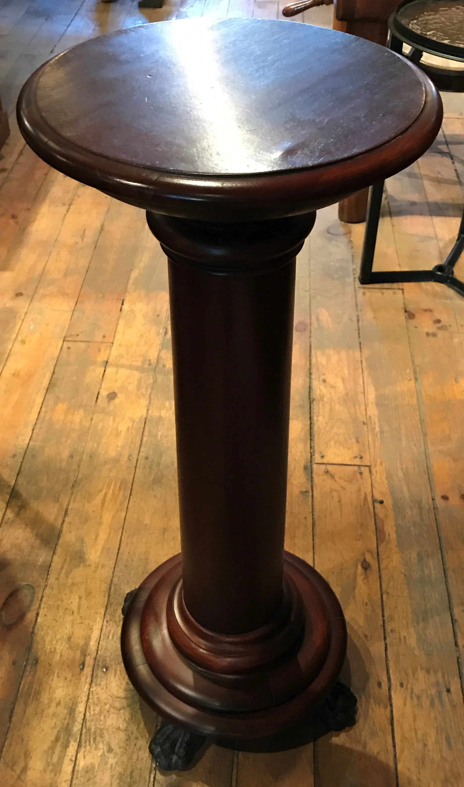 Antique Mahogany Pedestal With Claw Feet