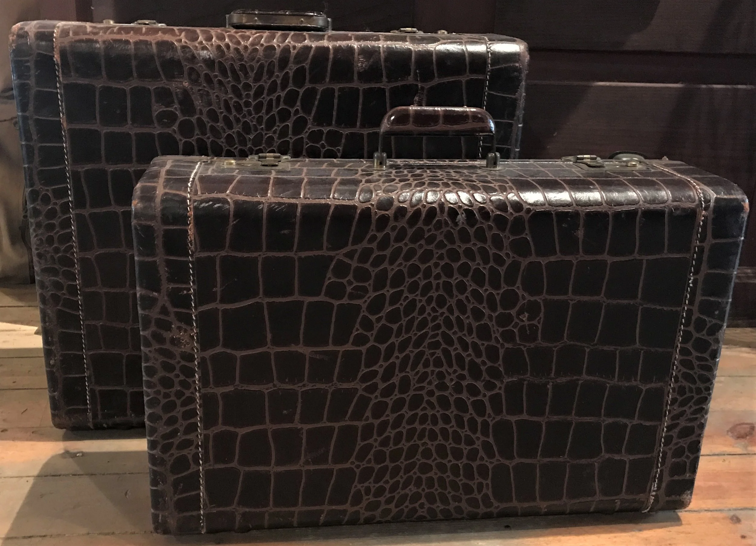 Pair of Alligator Skin Suitcases