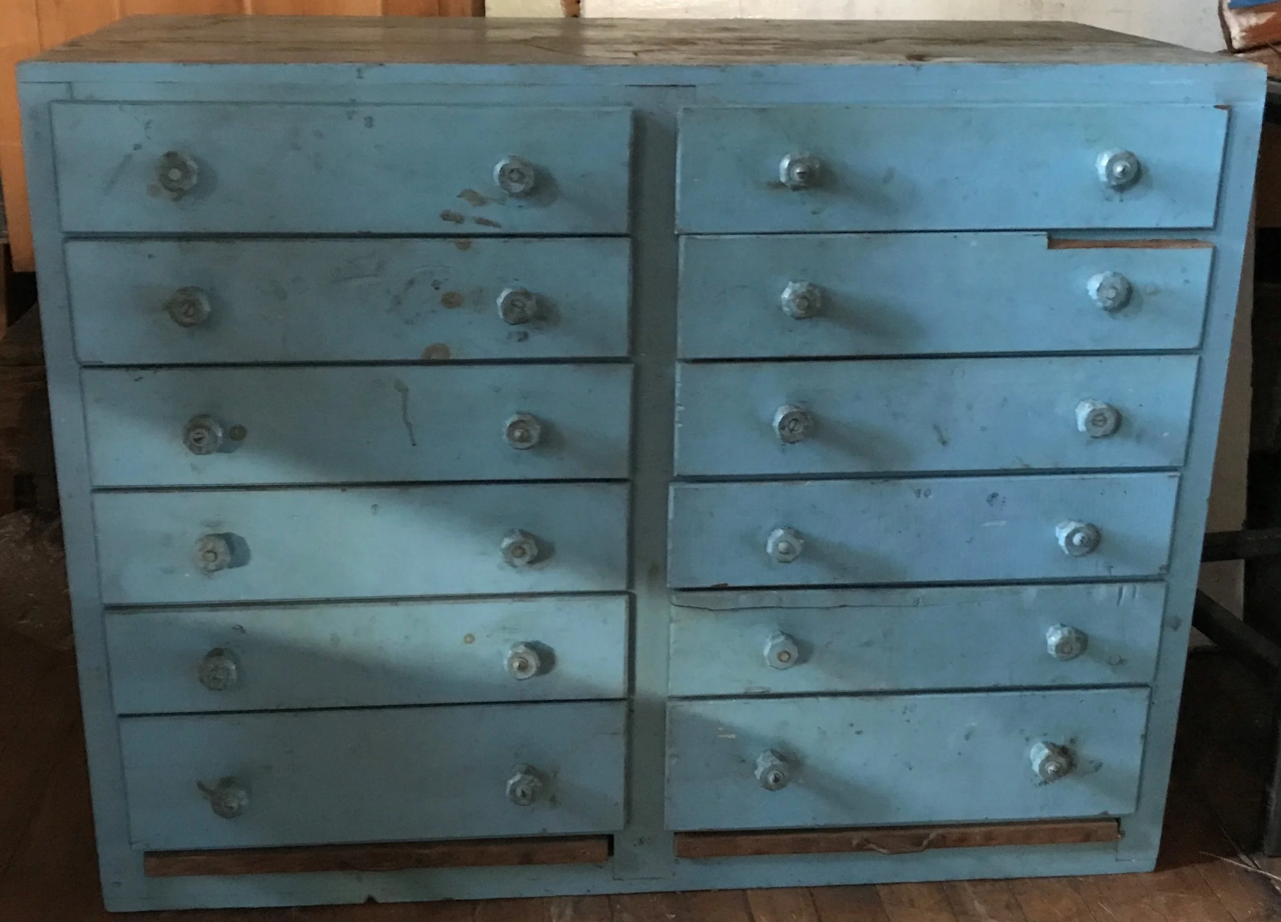 SOLD!!  Antique 12 drawer storage cabinet
